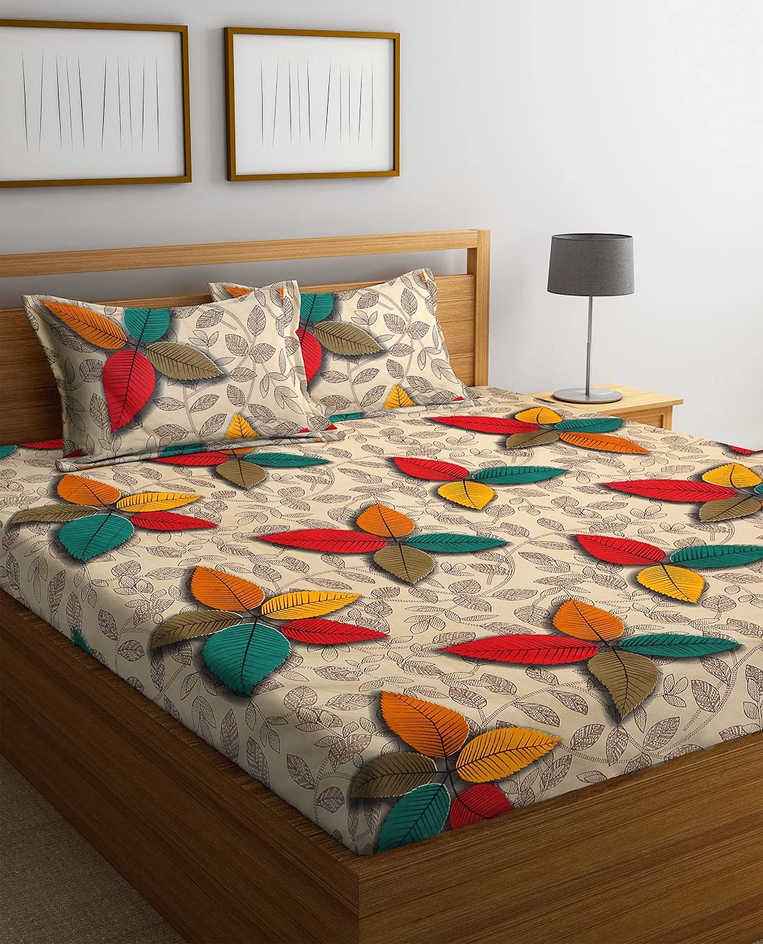 AMEYAA Presents 210 TC Glace Cotton All Around King Size Elastic Fitted Double Bedsheets with 2 Pillow Covers, Size 72"x78" (Red Flower)