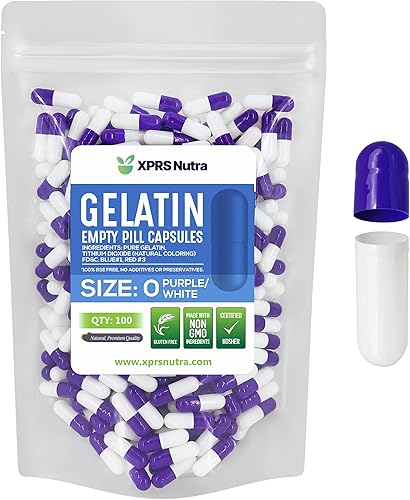 XPRS Nutra Size 0 Empty Capsules - 100 Count Empty Gelatin Capsules - Empty Pill Capsules - DIY Capsule Filling - Pure Bovine Pill Capsules Empty
