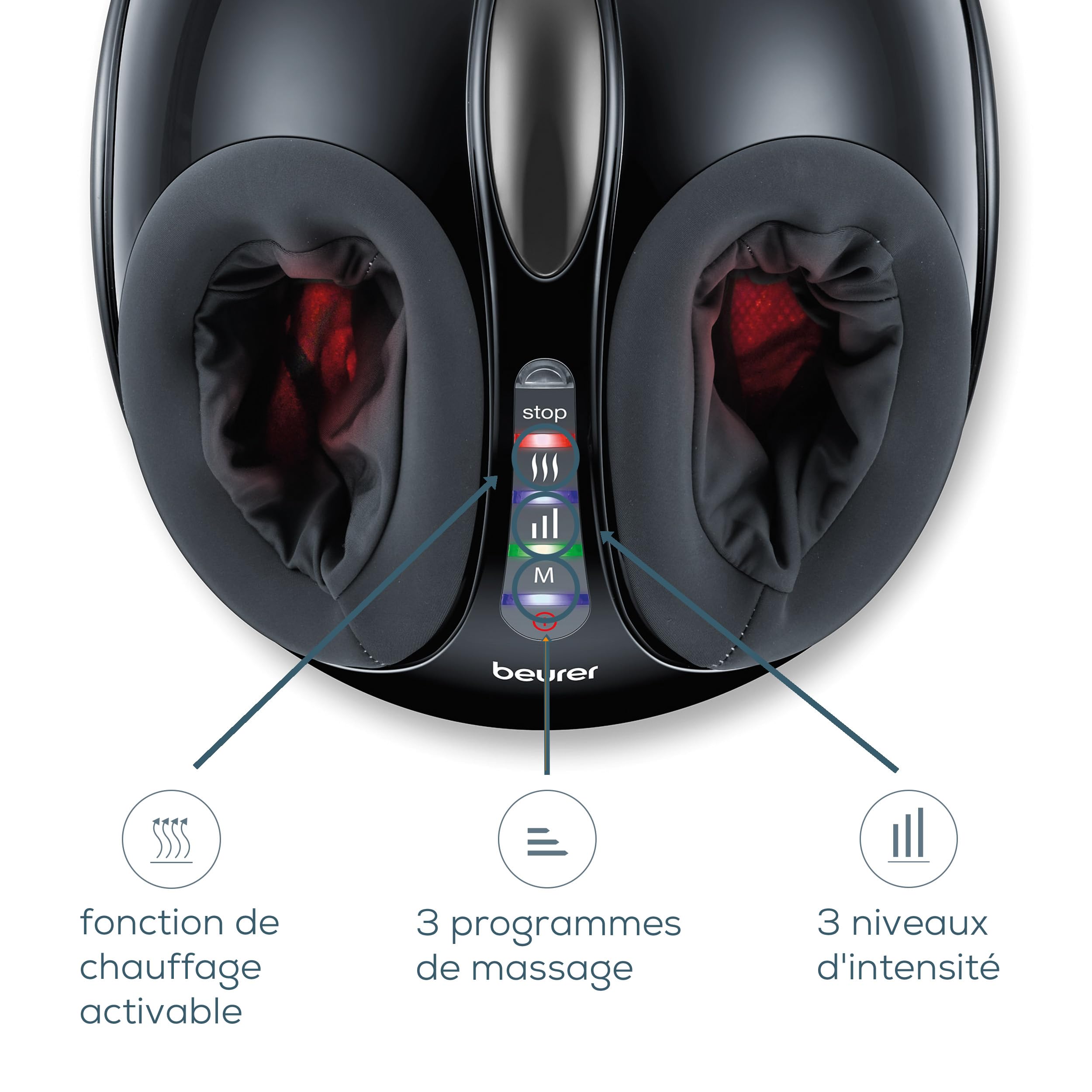 Beurer FM 90 Appareil de massage des pieds, avec massage à compression d'air, fonction de chaleur, trois combinaisons de massage Shiatsu