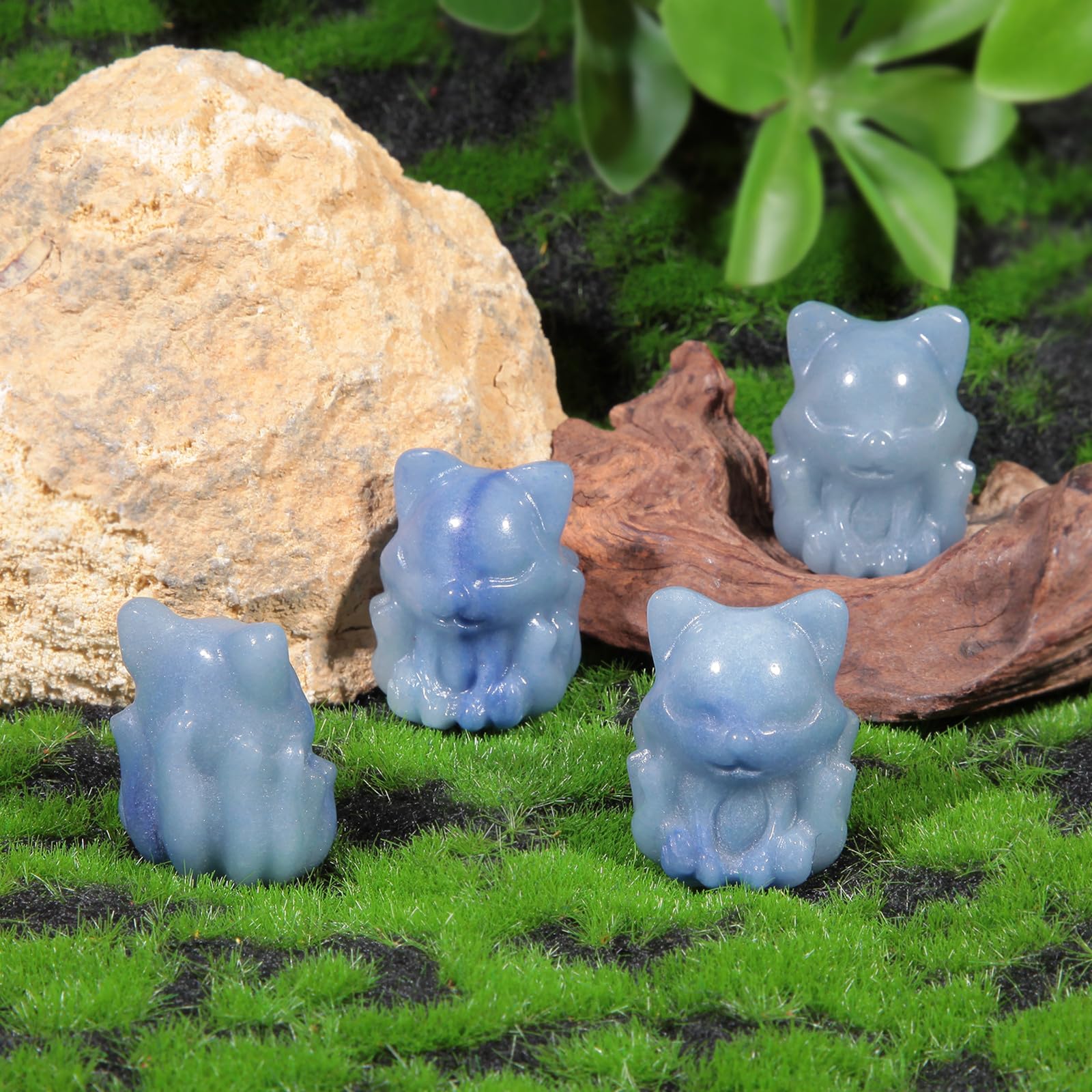 Nupuyai 2pcs Fox Mini Blue Aventurine Crystal Stone Statue Carved Animal Figure - Image 4