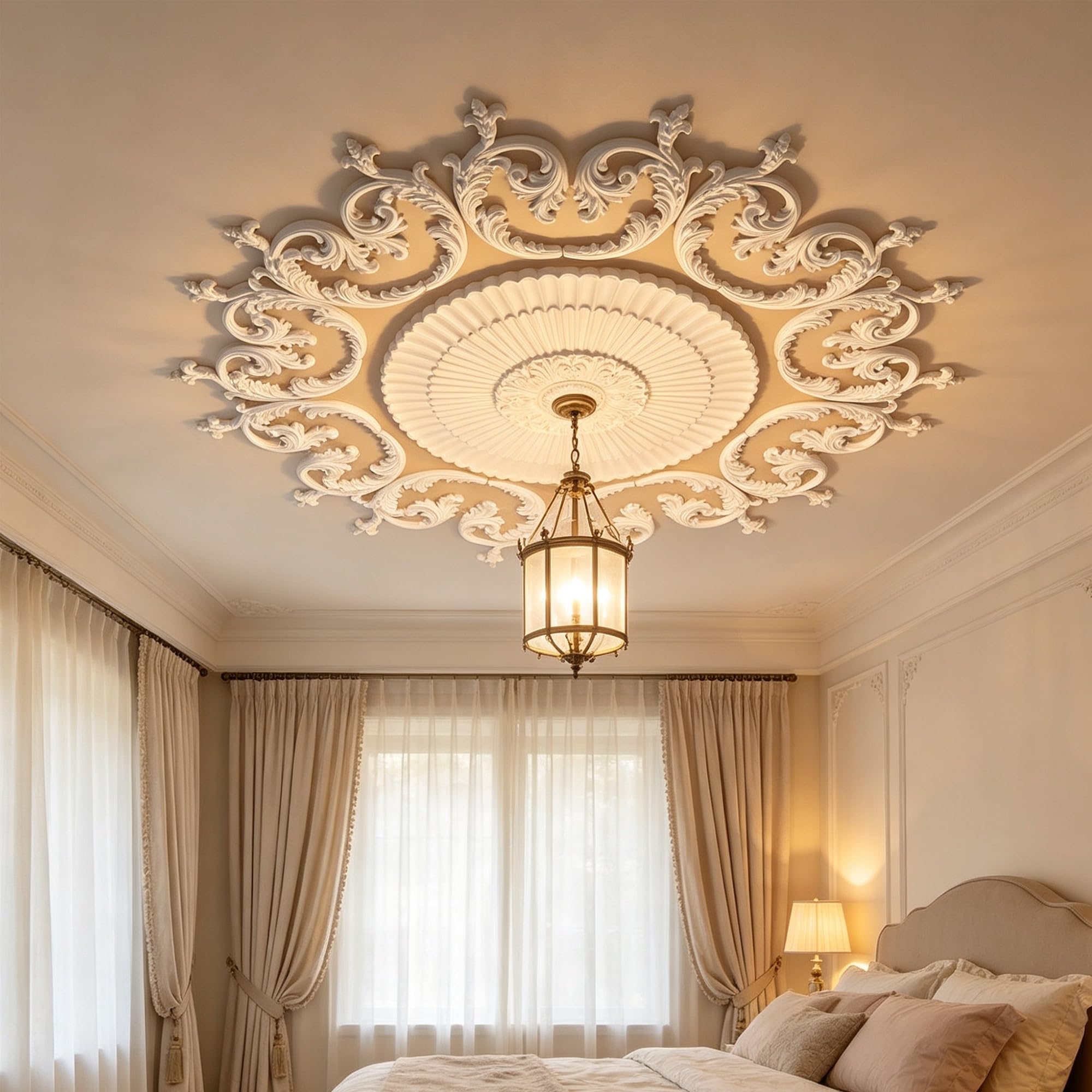 127cm Rosone Lampadario Soffitto Bianco Polistirolo Decorativo | Medaglione del Ventilatore Rotonda Moderno per Pareti Portalampada