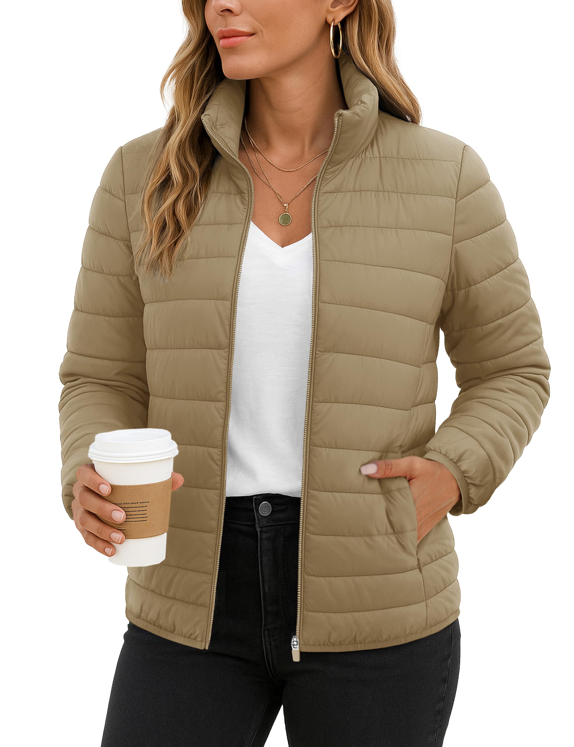 TACVASEN Women's Puffer Jackets Quilted Packable Puffy Coats Lightweight Winter Warm Zip Up Down Jacket Stand Collar