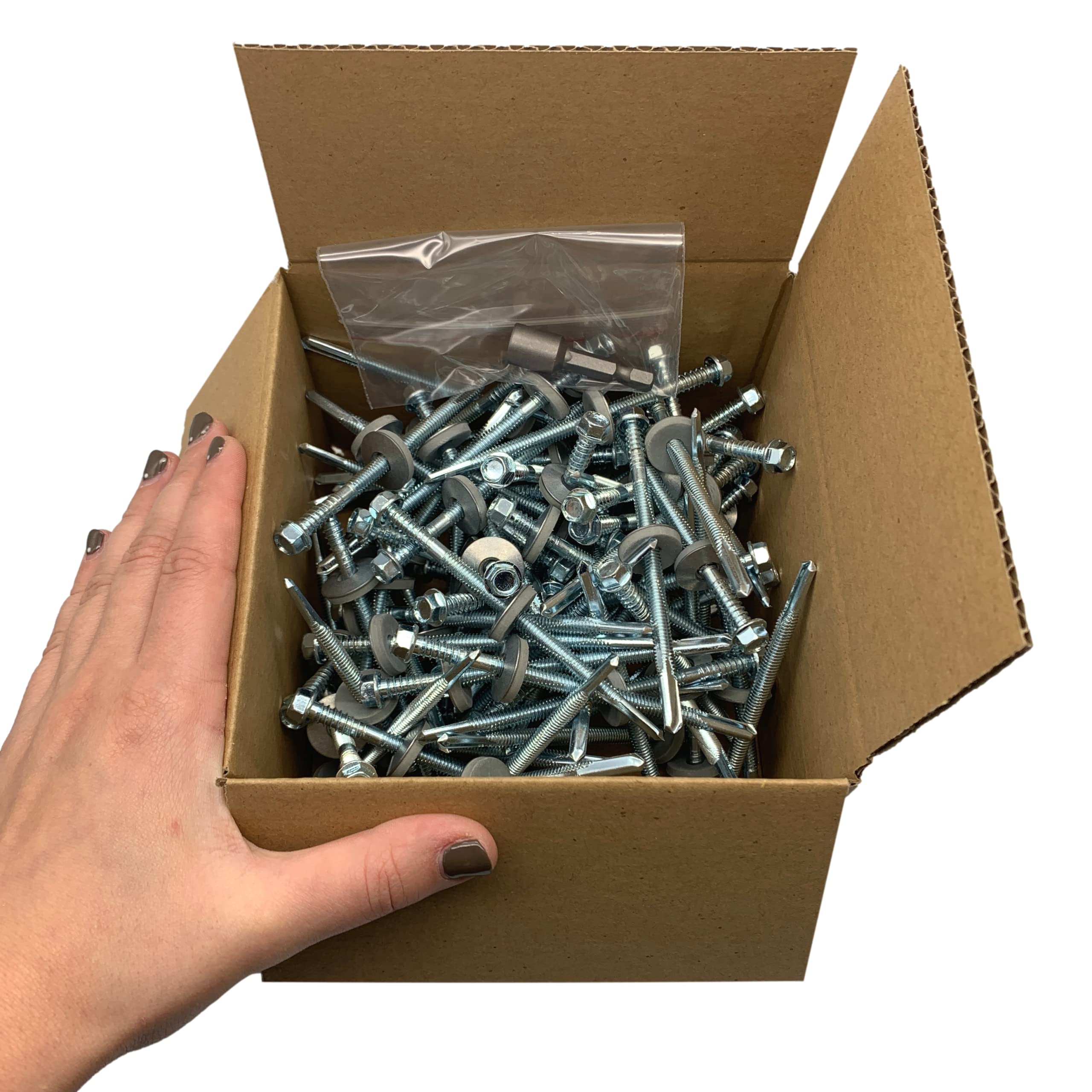 Marcopol Lot de 80 vis auto-foreuses à tête hexagonale en acier zingué 5,5 x 100 mm avec rondelles EPDM pour la fixation de panneaux à sandwich (80, 5,5 x 100 mm) Argenté