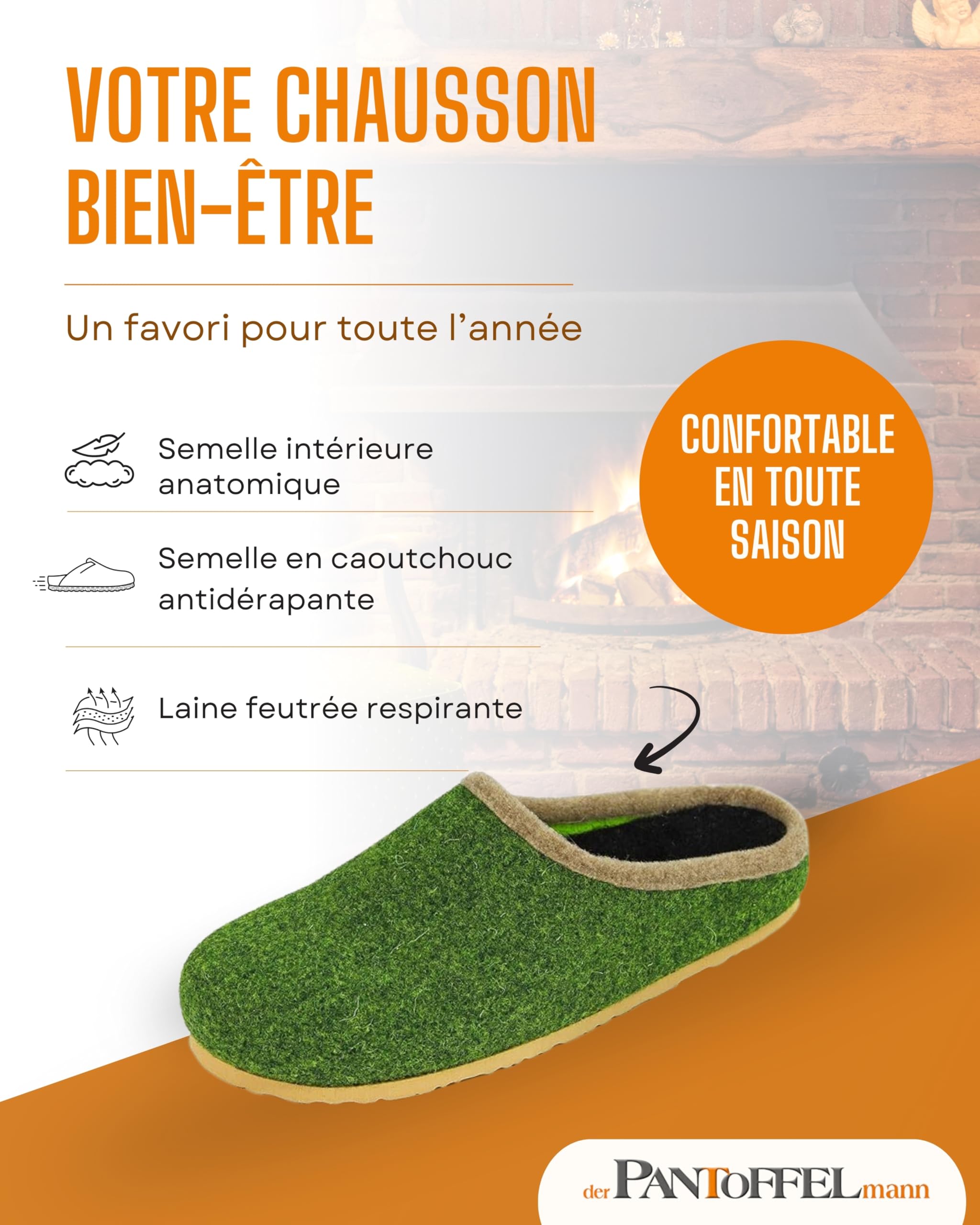 Pantoffelmann sabots en feutre 70 % laine | Tailles 37–47 | Chaussons respirants à semelle antidérapante | Mules chaudes faites main | Pour femmes & hommes