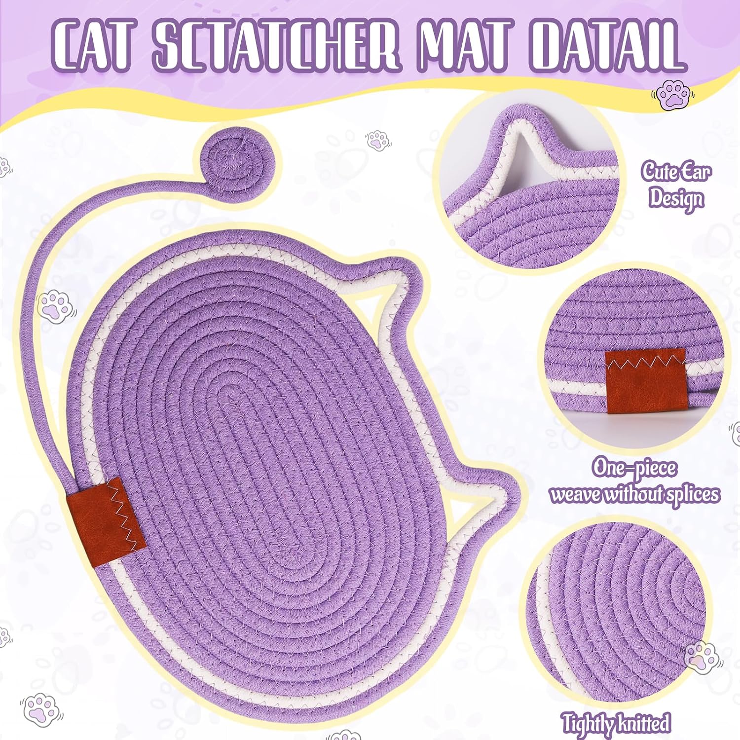 Cat Scratcher Mat Natural Cotton Rope Oval Horizontal Floor Cat Scratch Bed Pad with Ball Toy Protector for Furniture Floor Wall (Brown, 1PC) image 3