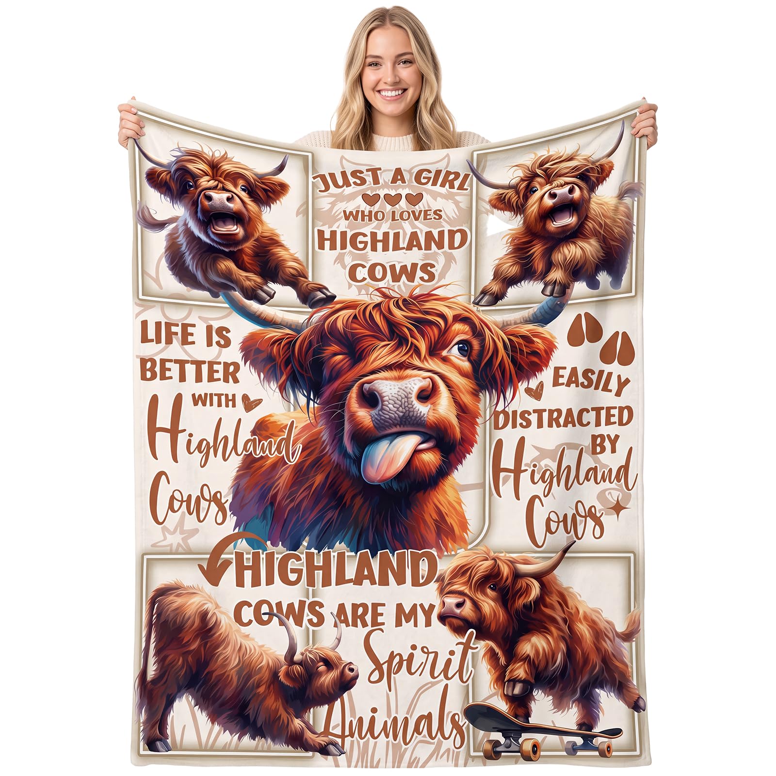 HYEPNED Highland Cow Gifts for Women Men, 40" x 50" Cute Highland Cow Blanket, Flannel Funny Novelty Cow Gift Blankets, Soft Lightweight Throws for Travel Home Cows Lovers Blankets Thanksgiving — image 1