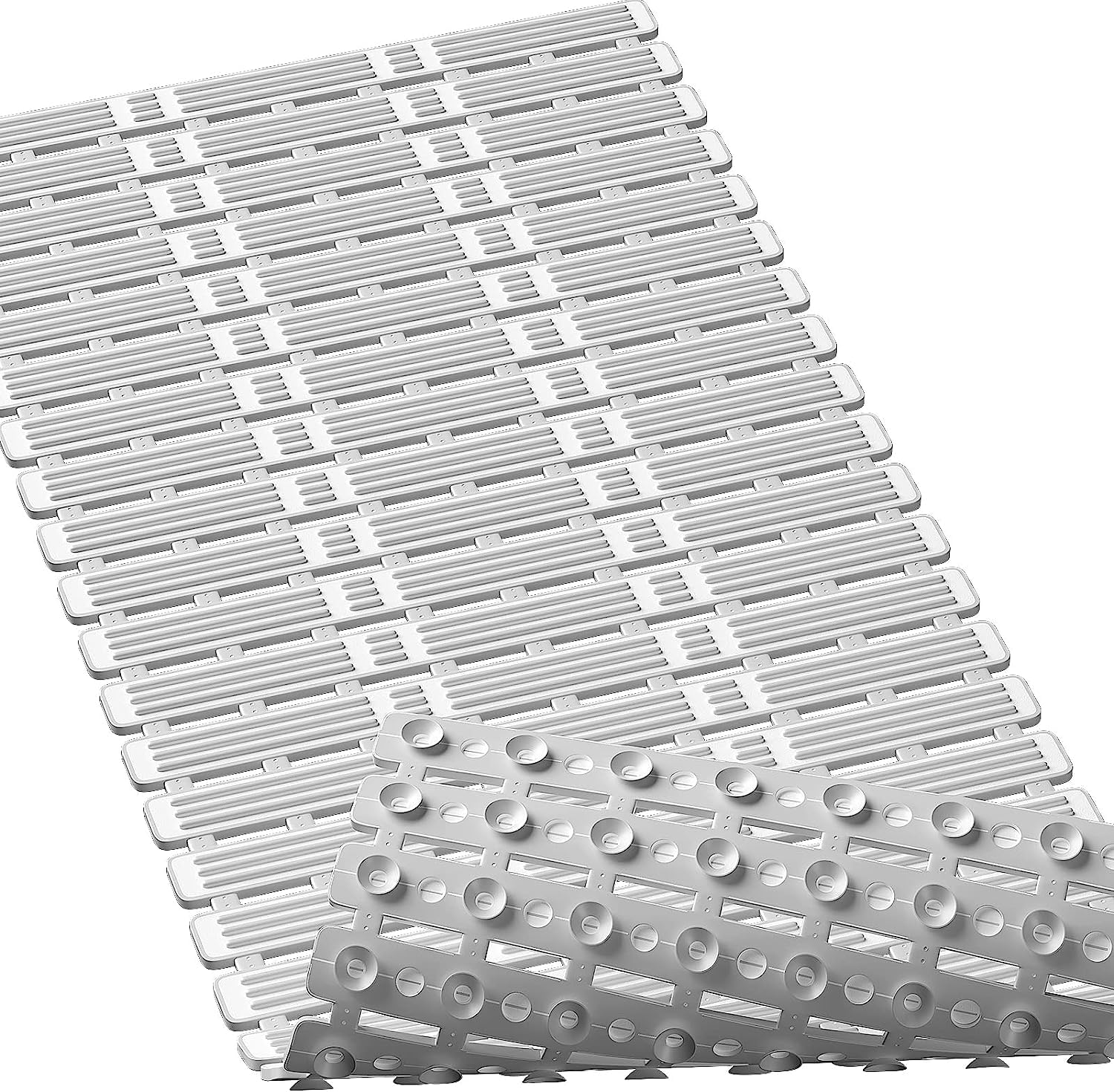 Tapis de Baignoire Antidérapant 90x40cm | Tapis de Douche avec Ventouse Puissante, PVC Tapis de Bain Résistant aux Moisissures, sans BPA & Latex, Lavable en Machine (Gris-Blanc)