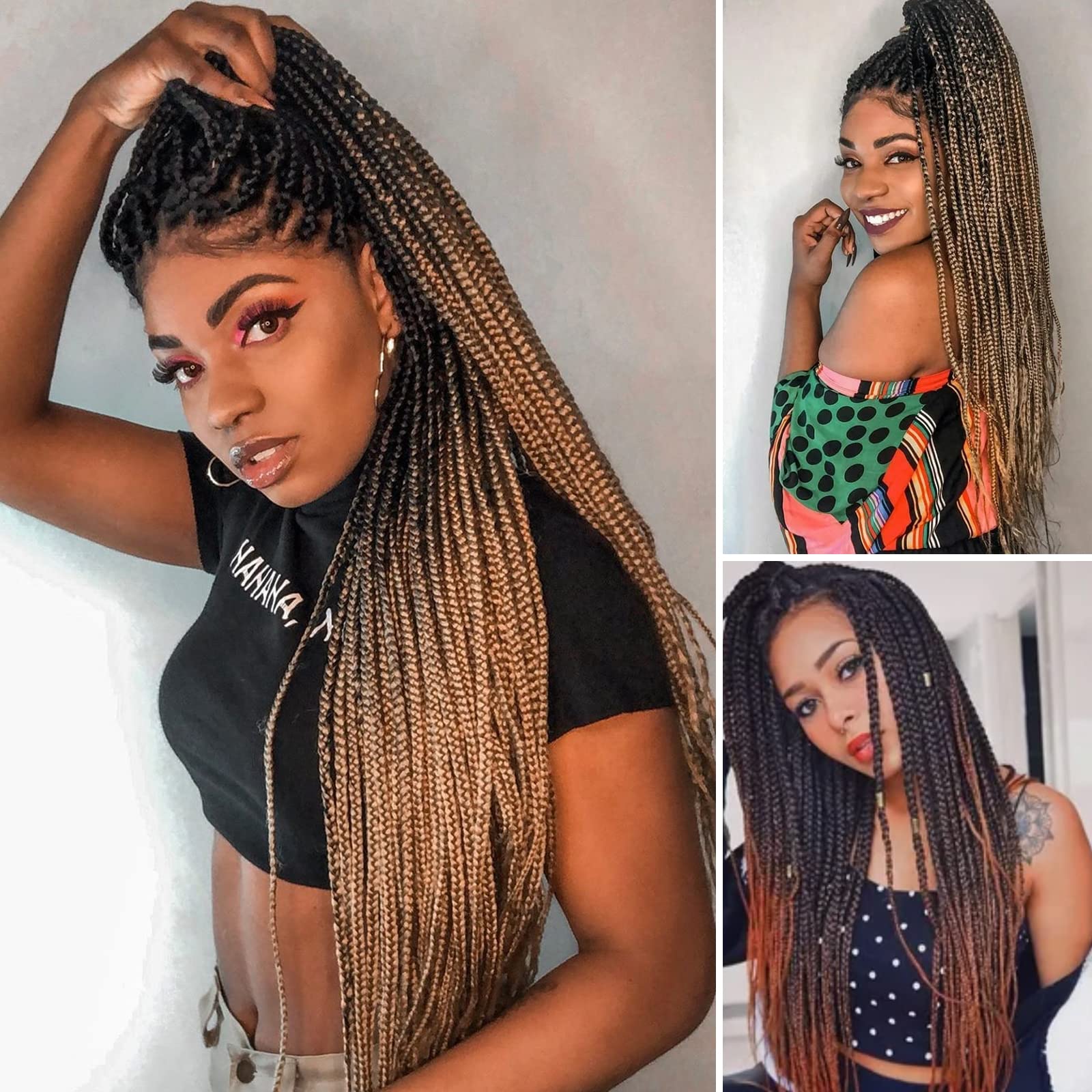 Box Braids Crochet Hair 20 pouces 6 Packs 3X Extensions de cheveux de tressage synthétique Crochet Braids Hair 22 Strands/pack (T1B/30/27#, 20 inch)