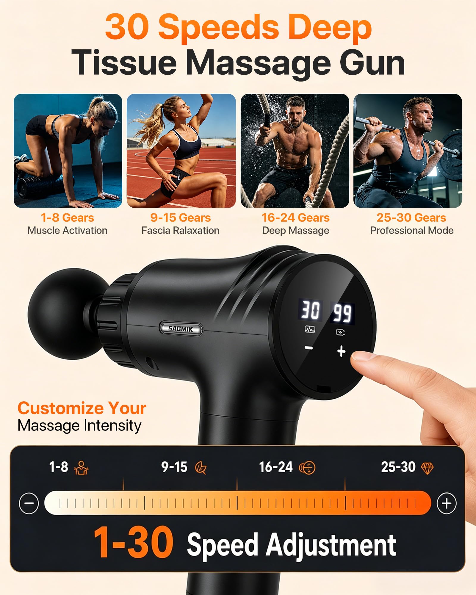 Youdgee Pistola da massaggio, massaggiatore muscolare professionale a percussione per tessuti profondi, per atleti con 30 velocità e 6 teste, mini massaggiatore portatile silenzioso per schiena, collo