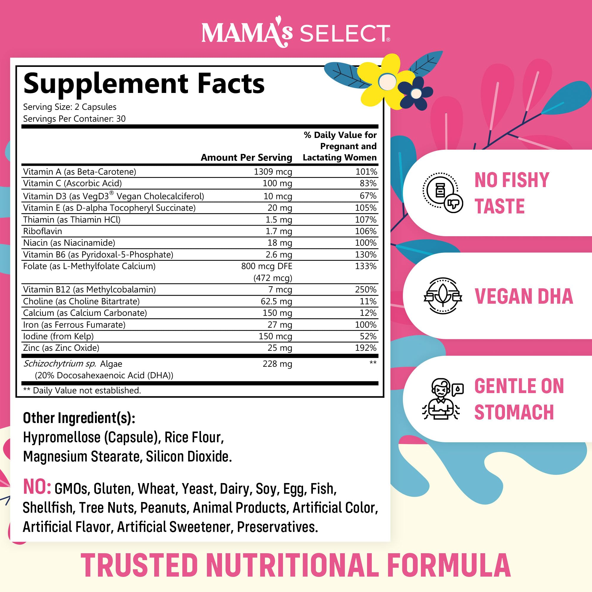 Prenatal Vitamins with Vegan DHA – MTHFR Methylated Folate, Fish-Free — Amazon image 2
