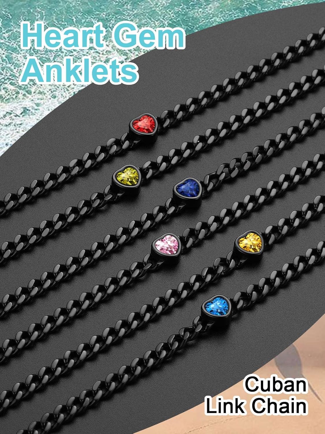 ChainsProMax Women Heart Anklets 5MM Cuban Link Ankle Bracelet with Birthstone, Black-Send Gift Box - Image 7