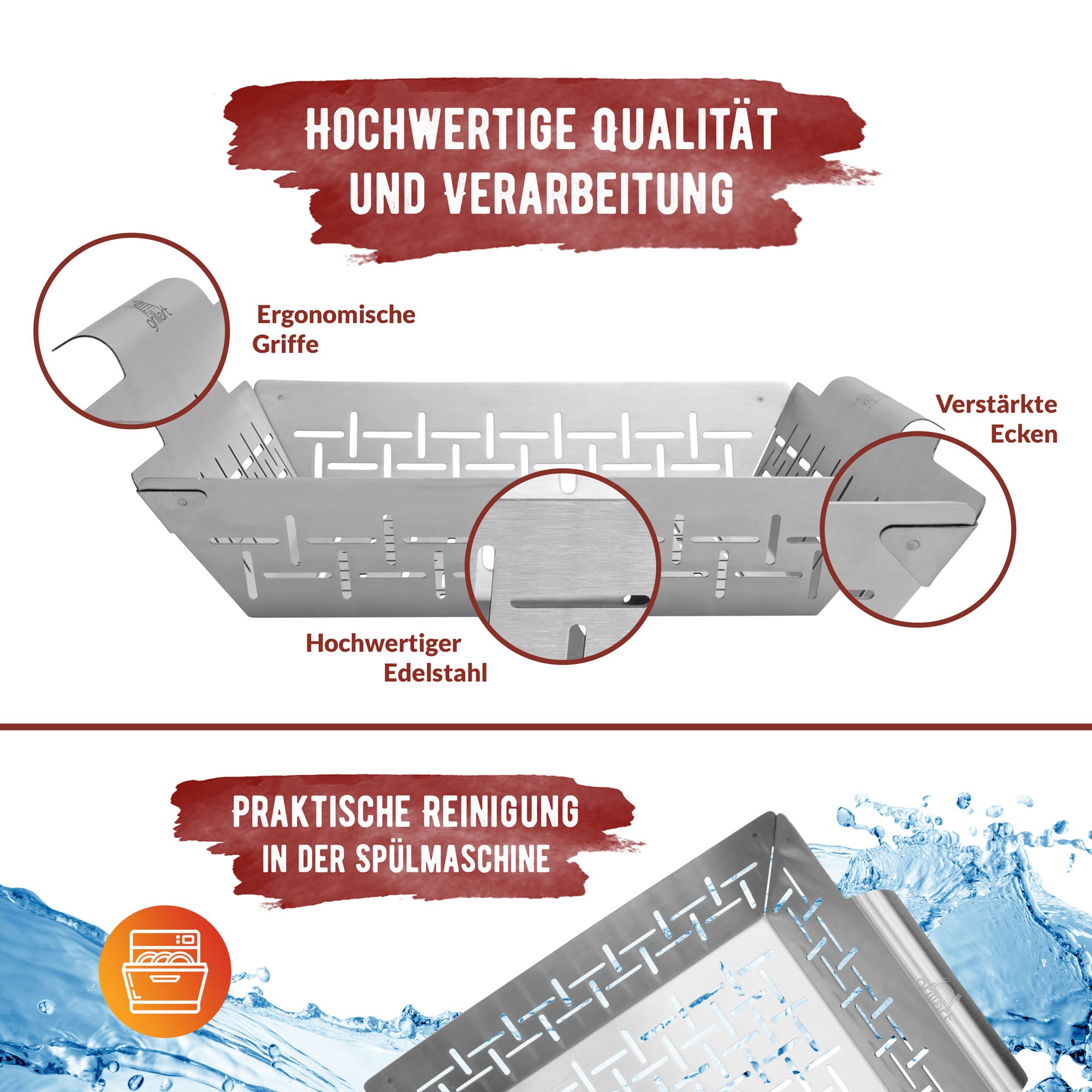 grillart® Premium XL - Cestino per barbecue in acciaio inox, utilizzabile come cestino per verdure, per pesce e griglia; utilizzabile universalmente e particolarmente durevole per il barbecue,