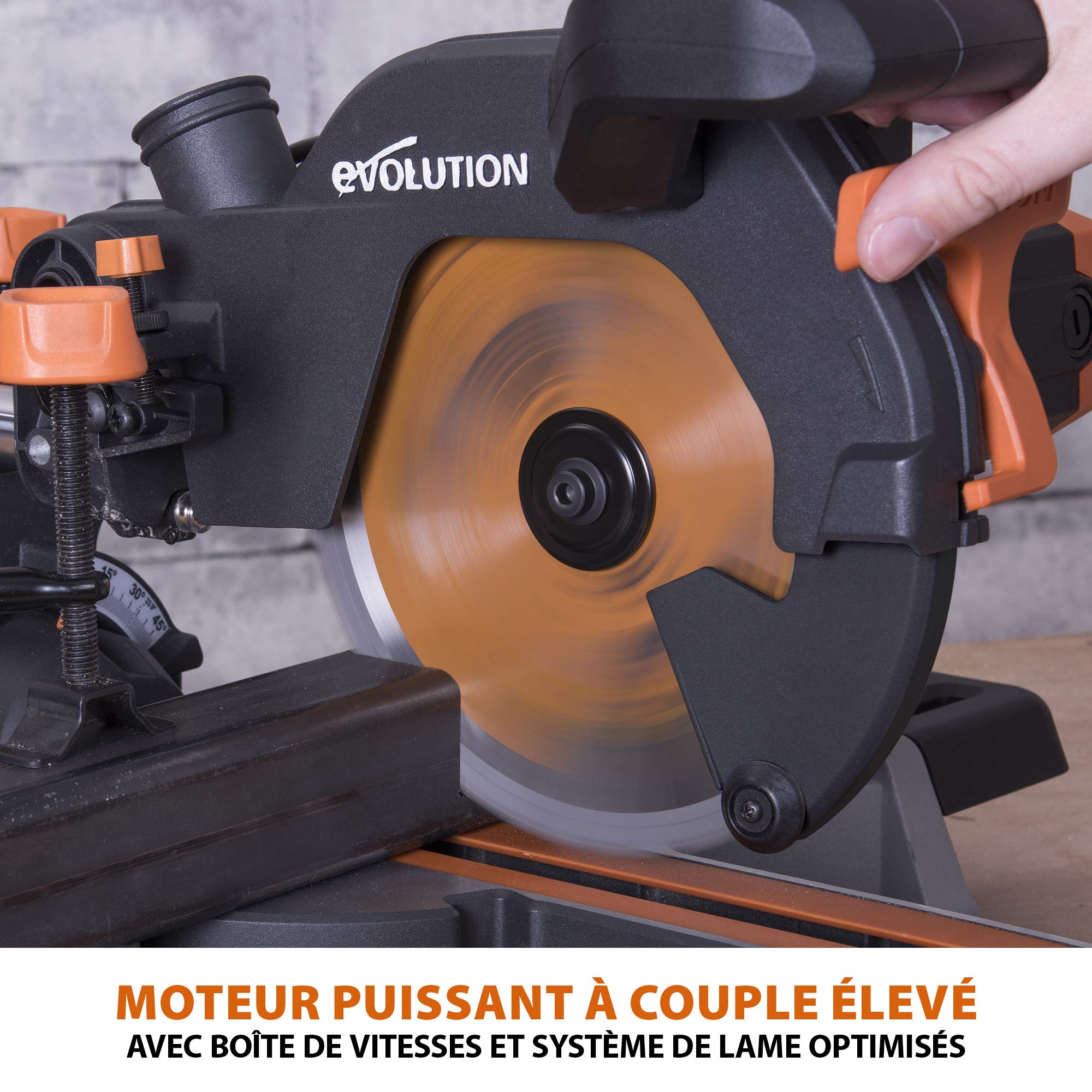 Evolution Power Tools Scie à Onglet Coulissante R210SMS+ 210mm, 0-45° Biseau, 50-50° Onglet, Coupe Multi-Matériaux