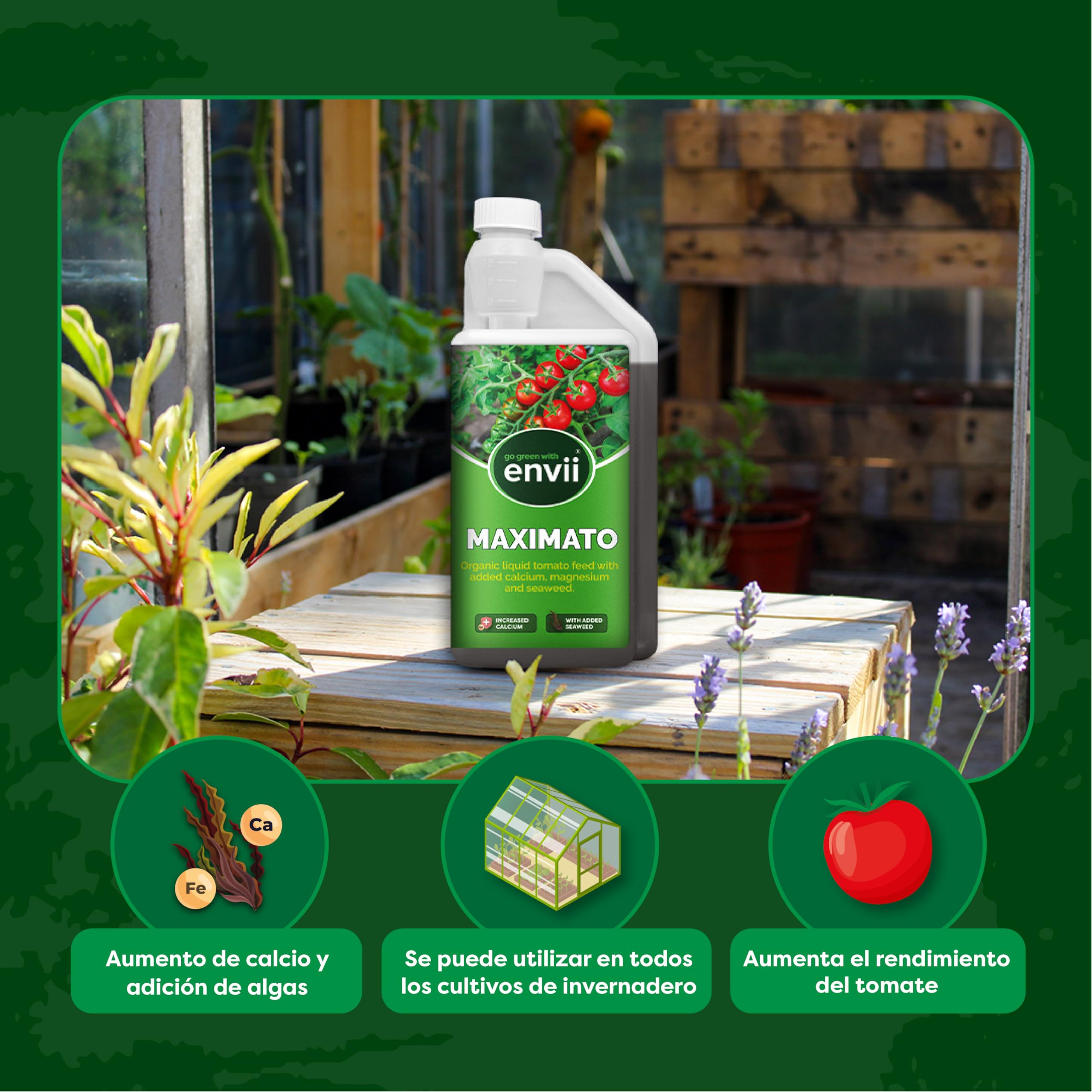 Envii Maximato - Abono Líquido Orgánico para Tomates - con Algas, Calcio y Magnesio Añadidos - 1 Litro Rinde 250 Litros