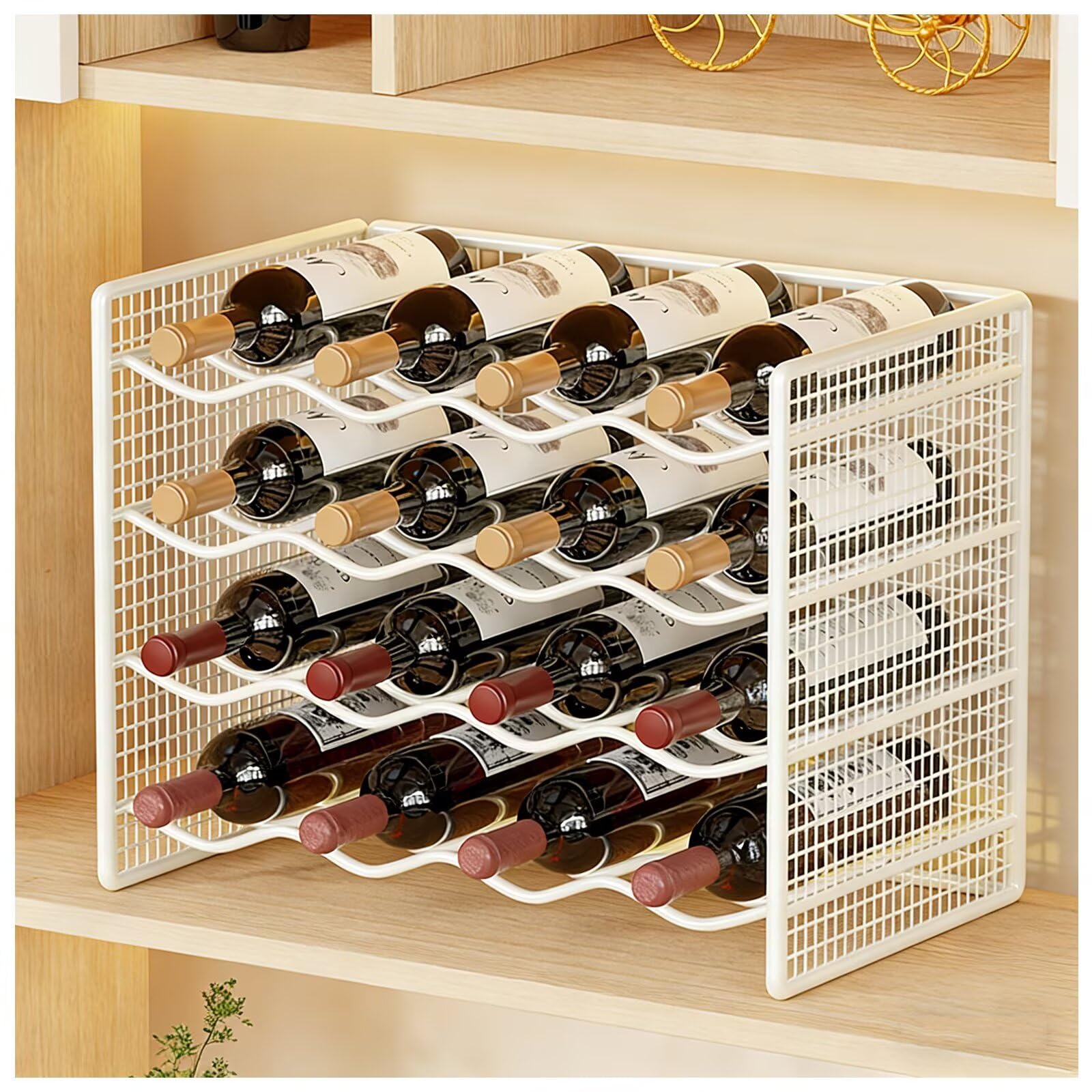 Portabottiglie impilabile per cucina e frigorifero, 4 ripiani, per soggiorno e dispensa, bianco, 37 x 20 x 36 cm, perfetto per riporre bottiglie e tazze