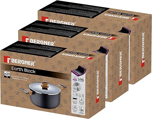 Miniatura 8 de BERGNER Earth - Cacerolas de cocina (9 piezas, 20, 24 y 11.0 in, con tapa de cristal y juego de 3 accesorios de madera, aluminio prensado,