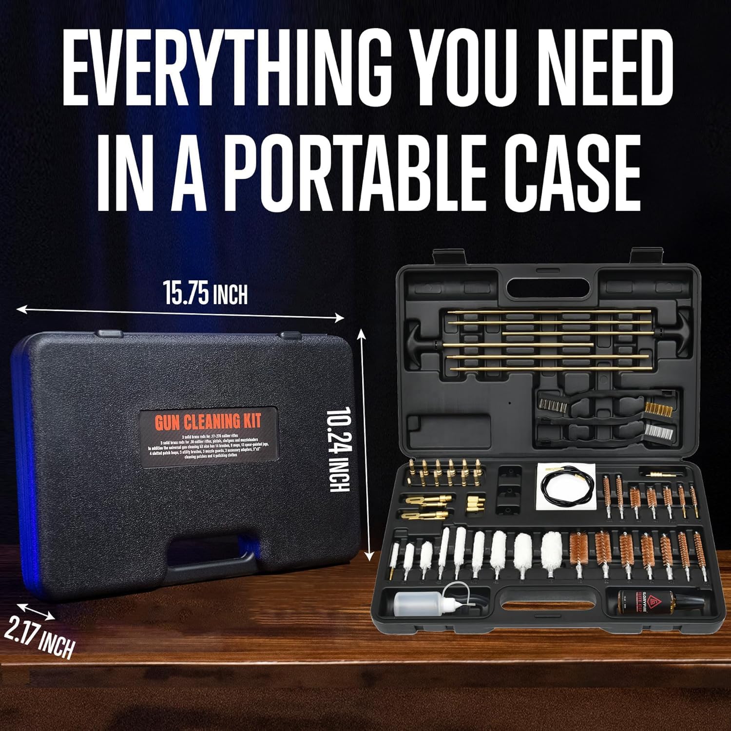 GLORYFIRE Gun Cleaning Kit Universal for Guns, Gun Brushes for Pistol, Handgun, Shotgun, Elite Brass Rods and Wire Rope, Hunting Gear Gun Accessories for Men (Bronze Jags & Loops, 1 Fl oz)