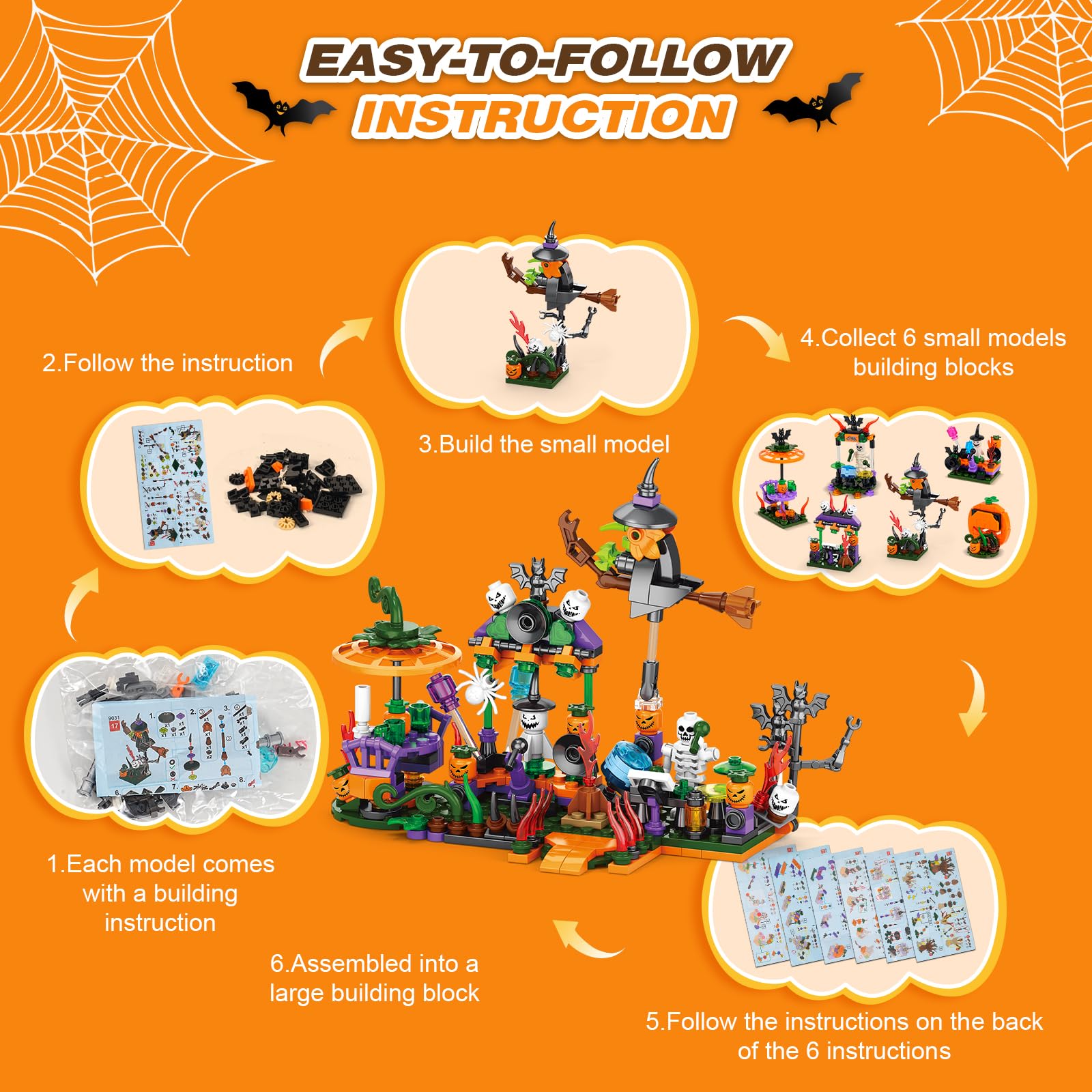 Calendario de Adviento de Halloween 2026 para niños y adultos, calendarios de cuenta regresiva de 31 días, casa encantada espeluznante, fantasmas, murciélagos y calabazas, bloque de construcción de