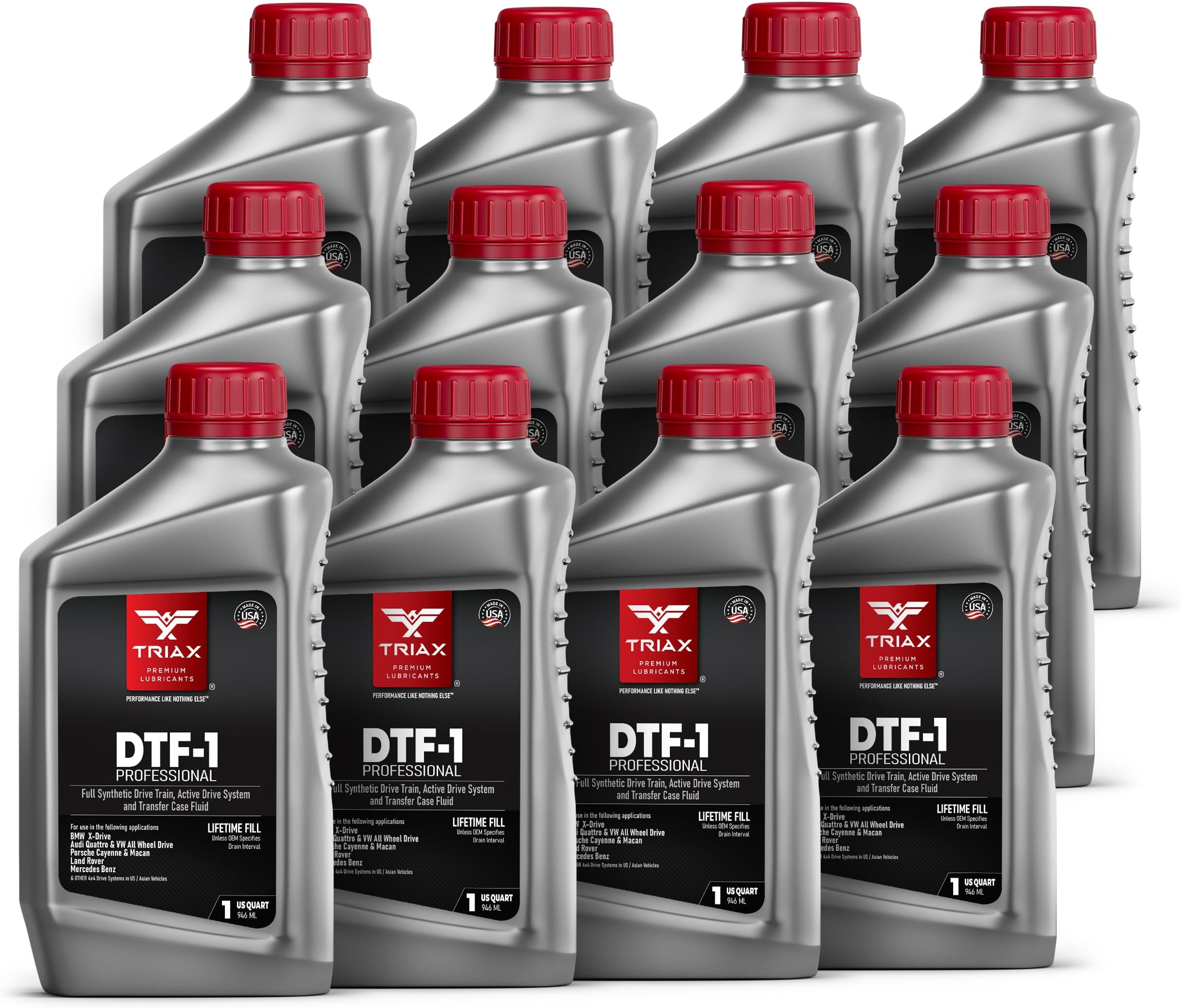 TRIAX DTF-1 Professional Transfer Case Fluid Full Synthetic, Lifetime Fill, All Season down to -60 F, Compatible with BMW Xdrive, Audi/VW Quattro, Range Rover, Ford, Porsche & many AWD (12 Quart Pack)