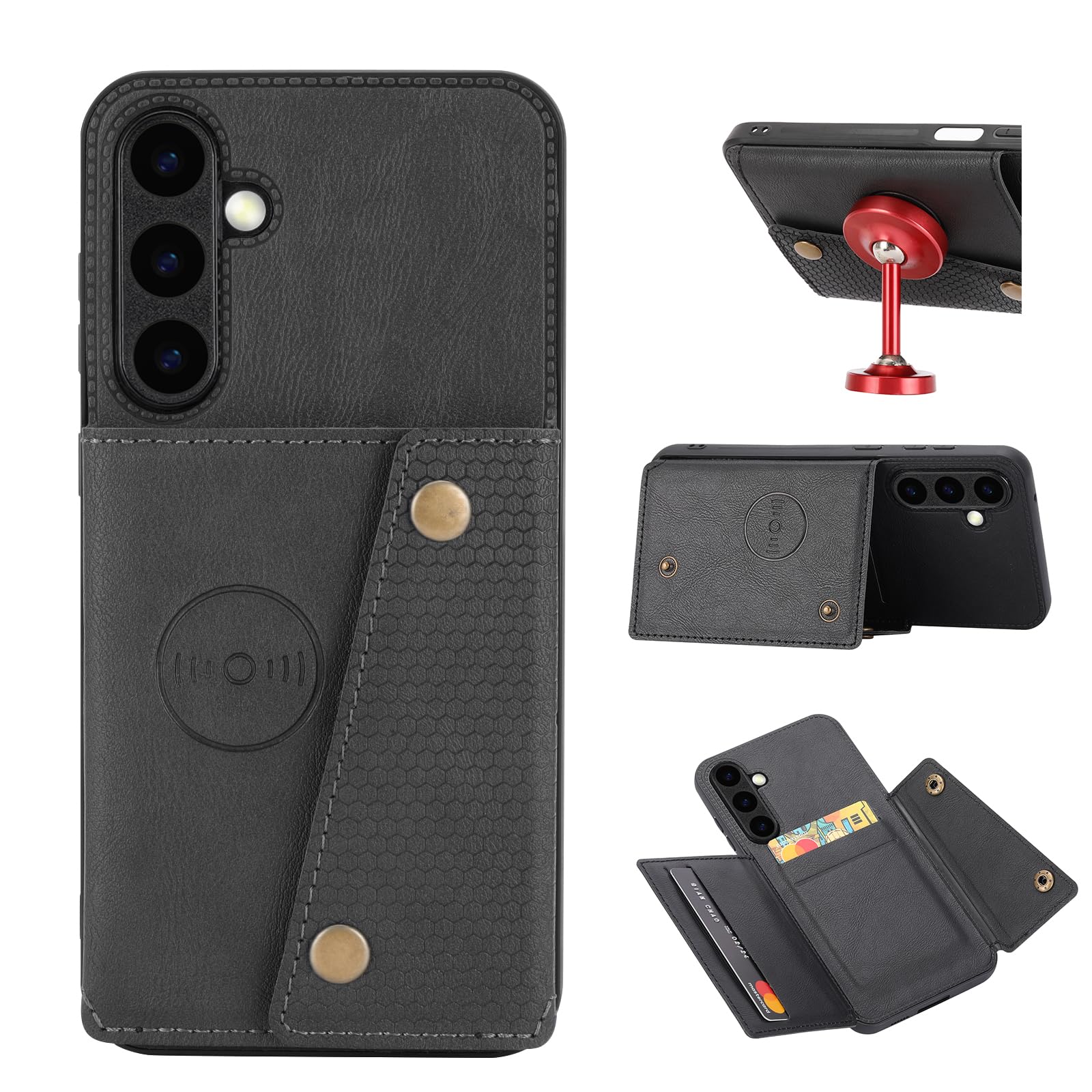 Case Compatible with Samsung Galaxy S24+ / S24 Plus 5G SM-S926B Kickstand [PU Leather + Shell + Card Holder] 2 in 1 Magnetic Cover Black