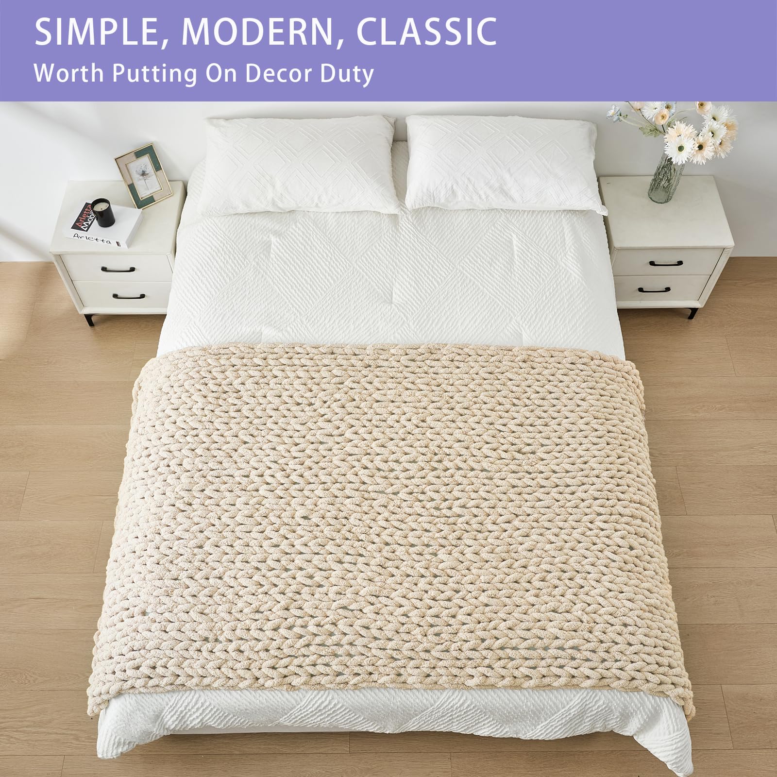 Couverture épaisse En Tricot Chenille Battilo – Fait Main, Grand Noeud, 125x150 Cm – Caramel, Pour Canapé, Lit, Déco Intérieure