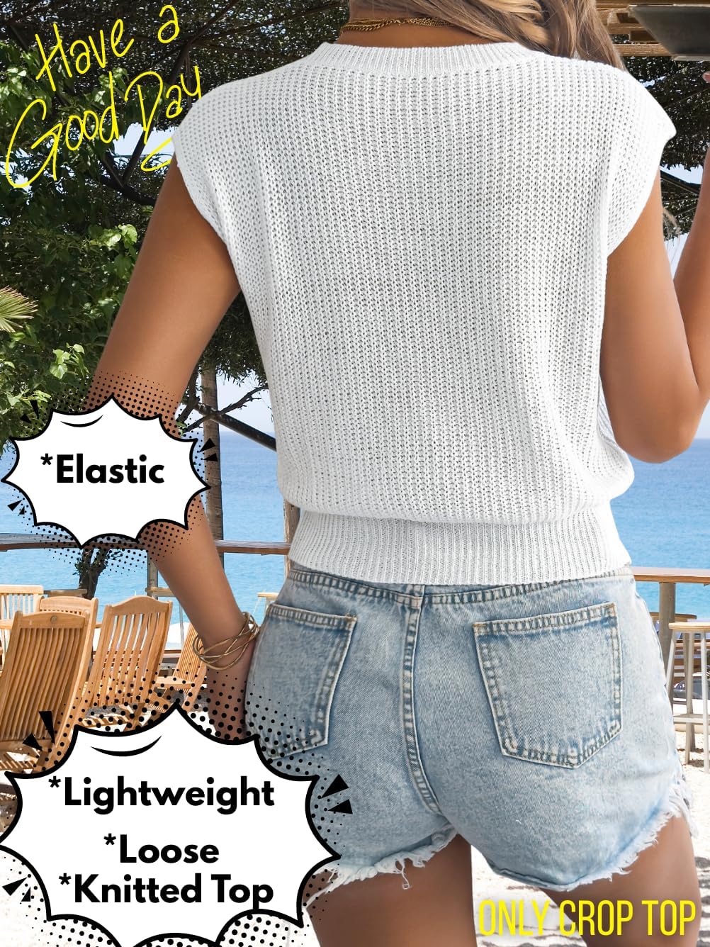 Women's Summer Cap Sleeve Tops, Cable Knit Crewneck, Dressy Trendy Loose Fit Lightweight Sweater Vest - Image 4