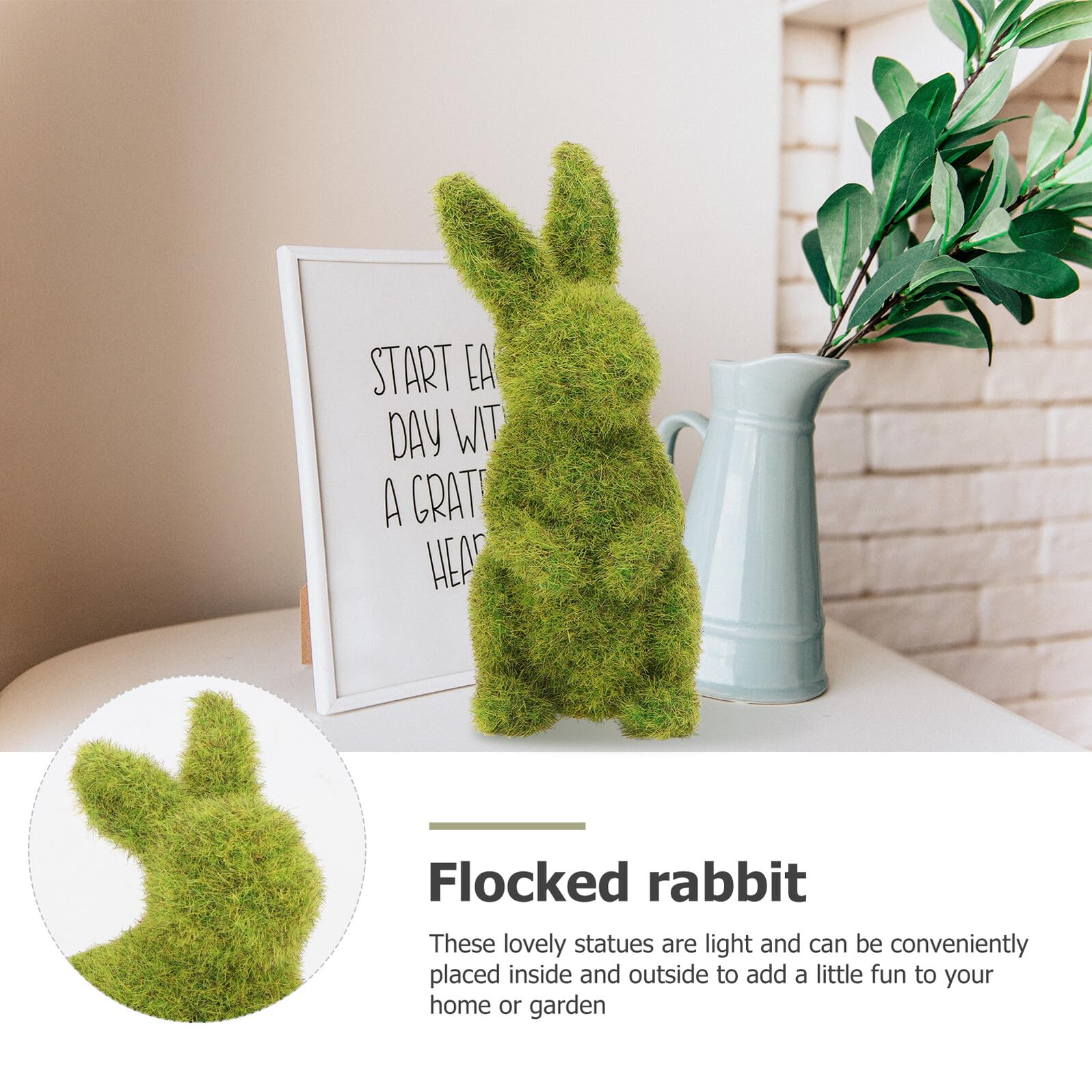 Housoutil 2 Piezas Adorno Conejo de Pascua Flockado Decoración Resina para Jardín y Hogar Figuras Sentado para Escenarios y Ventanas