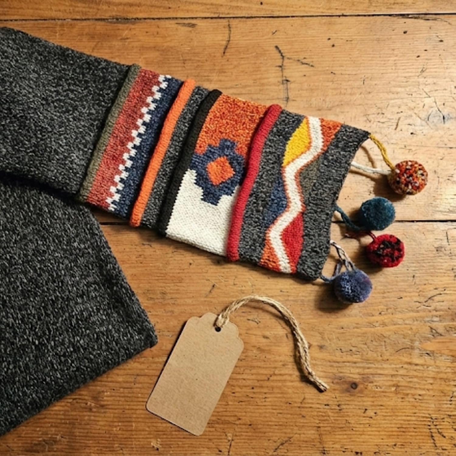 Handmade Beanie for Women – 100% Peruvian Alpaca Wool Hat with Attached Scarf, Handmade Weave with Pom Poms, Warm Breathable