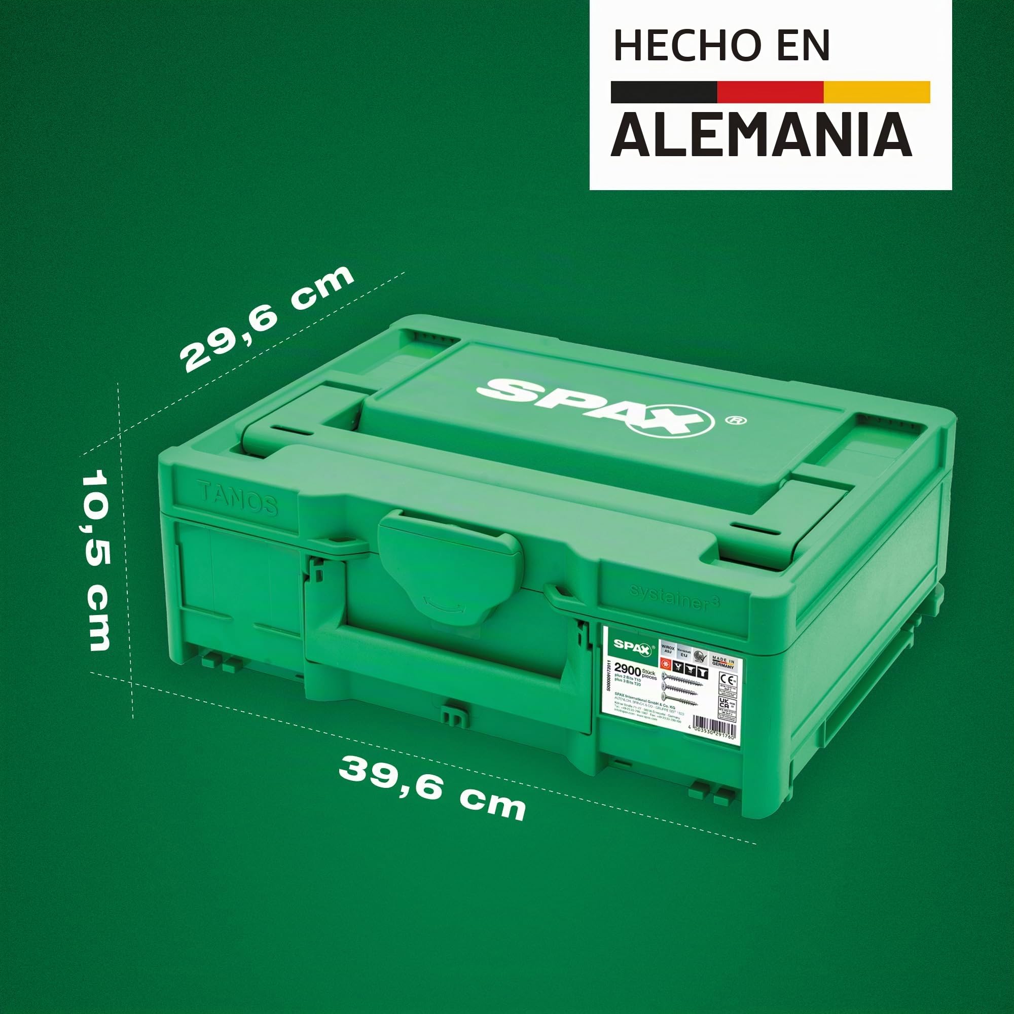 SPAX Juego de tornillos para muebles en Systainer³ T-Loc, 2.900 tornillos en 12 tamaños, incl. 5 puntas T20 y nivel de burbuja – 8000000294617