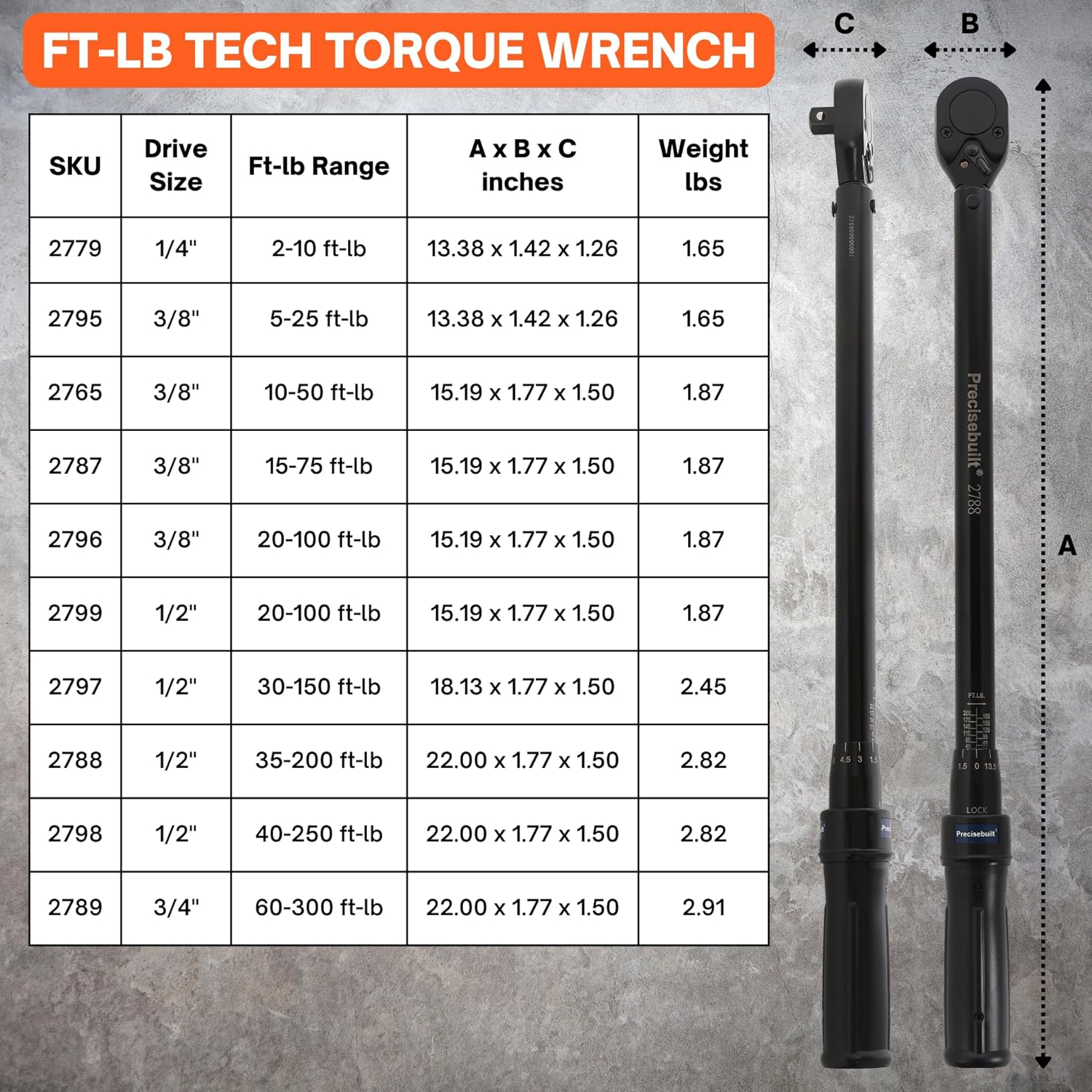 1/2" Drive 30-150 ft-lb Click Tech Torque Wrench
