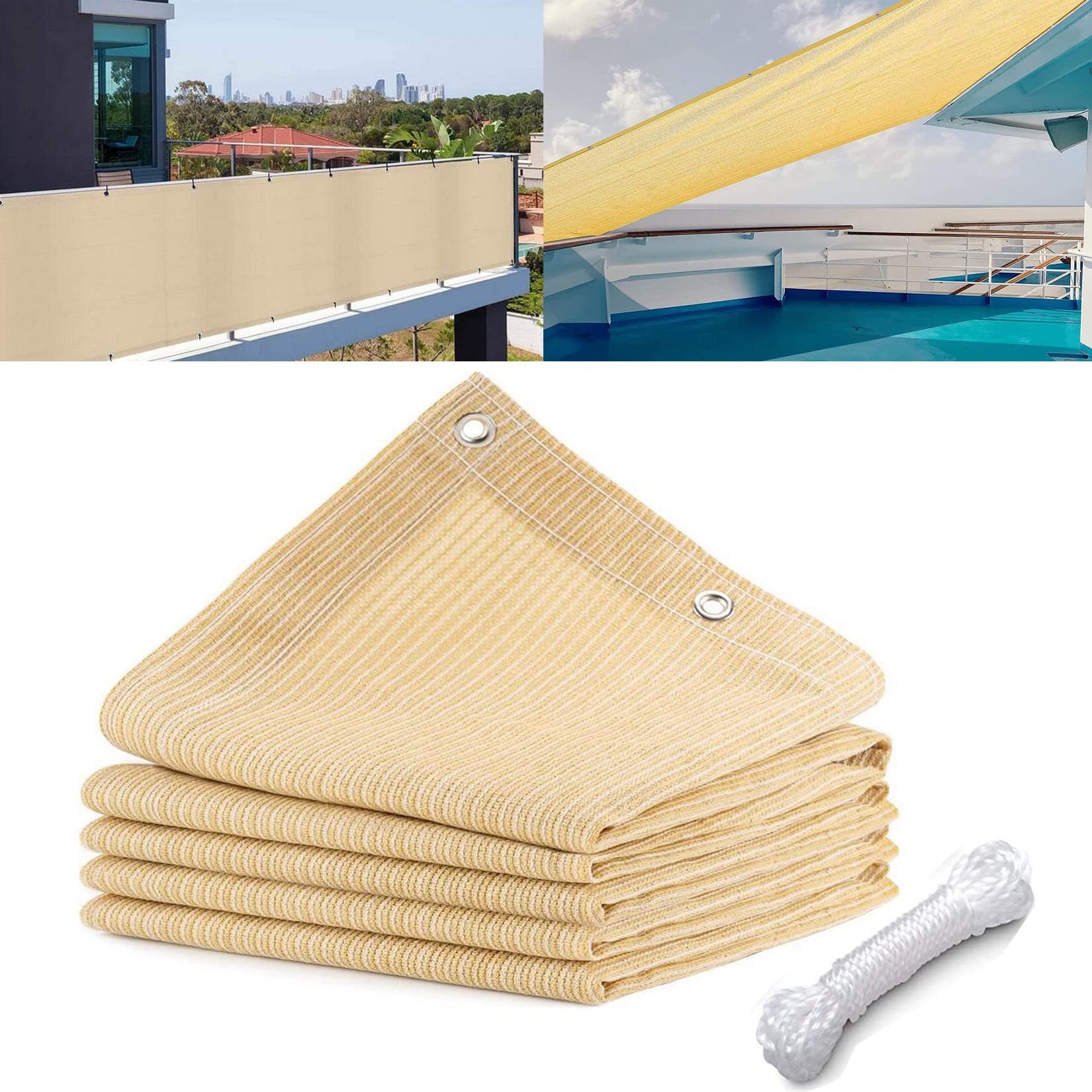 Schattierungsgewebe, Sonnenschutznetz aus HDPE mit verstärkten Ösen, Sonnenschutznetz, Leicht aufzuhängen, Robust, langlebig für Gewächshäuser, Blumen, Pflanzen, Terrassen, Rasenflächen (7 m