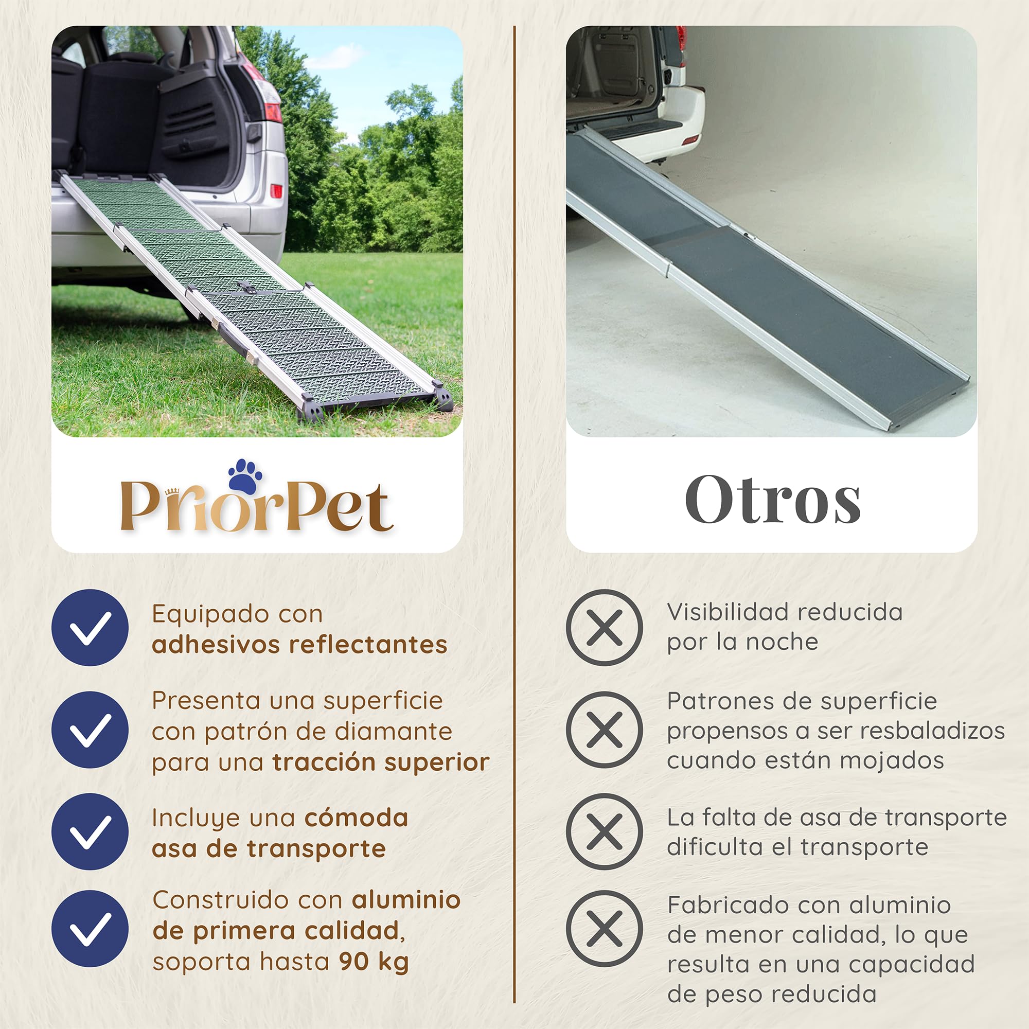Rampa para Perros para Coche - Estable - Antideslizante - 90 kg de Capacidad - Rampas Extensibles para Perros Grandes - Laterales Reflectantes - Escalera Ligera para Perros - Clip de fijación - Verde