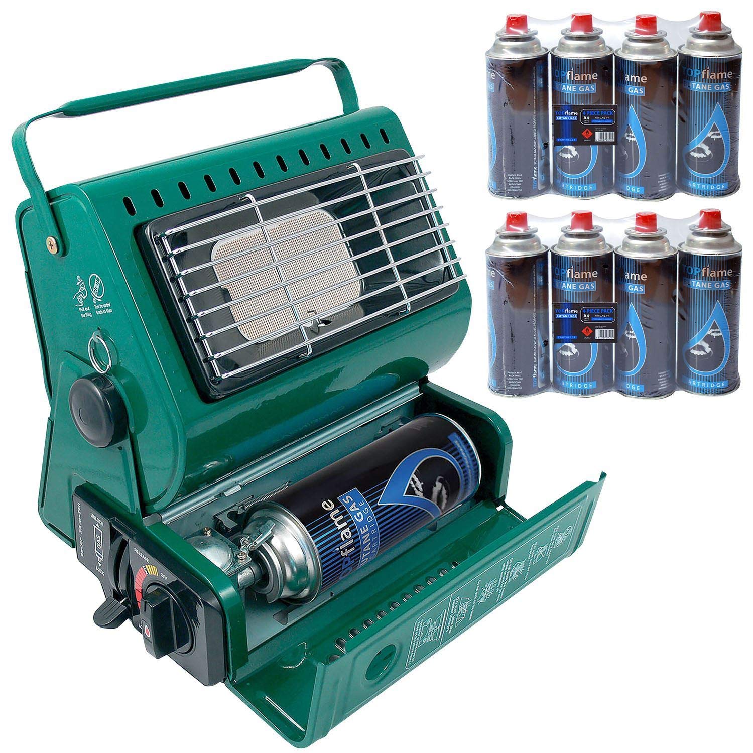 Thrink Green 1.3Kw Butane Gas Portable Gas Heater | Compact And Lightweight | Temperature Control And Built-In Ignition | Swivel Body | 1.3Kw Output Ceramic Burner | 8 Butane Gas Refills | Ideal For Camping Size 1