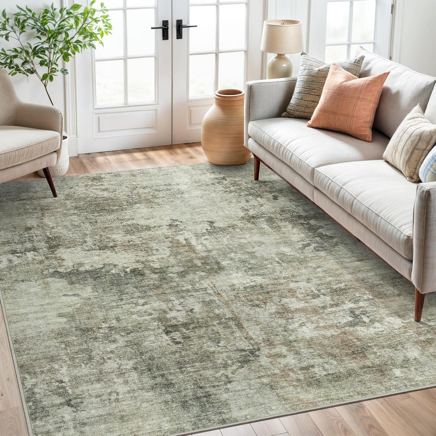 Tapis grand salon antidérapant sécurisé vert abstrait 160x280cm