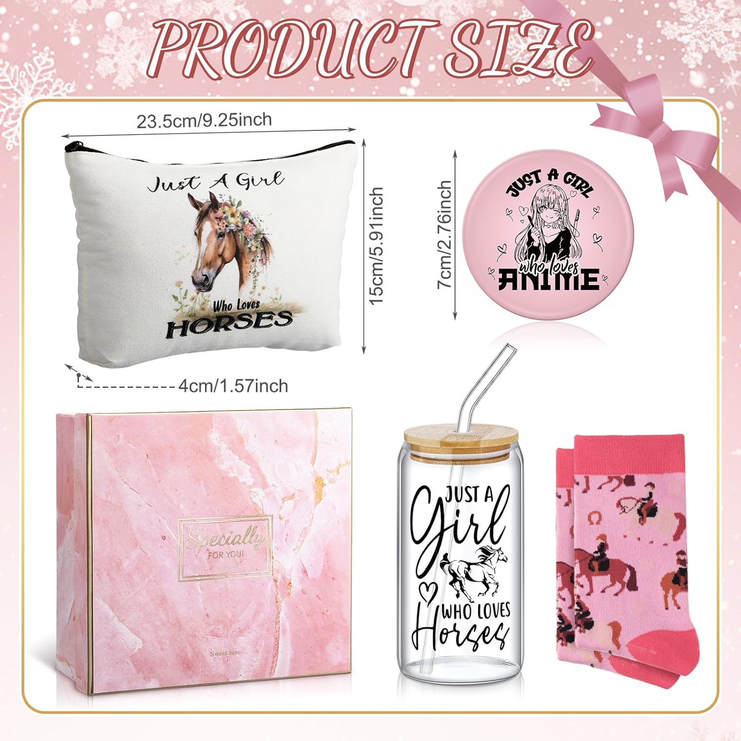 Kacctyen 5 Pcs Horse Gifts for Girls Horse Lover Gift 16oz Tumbler Cup with Lid Straw Makeup Cosmetic Bag Pocket Mirror Sock for Her Birthday Women Animal Lover Daughter Equestrian Presents - Image 2