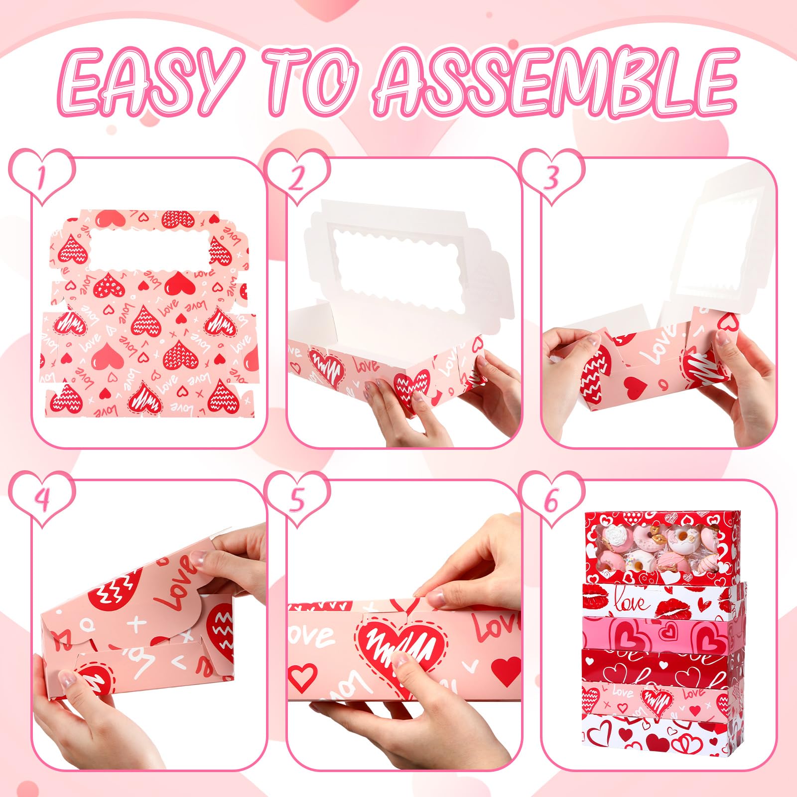 48 Pack Valentines Day Cookie Boxes With Window Heart Tags 12 X 5.5 X 2 - View #8