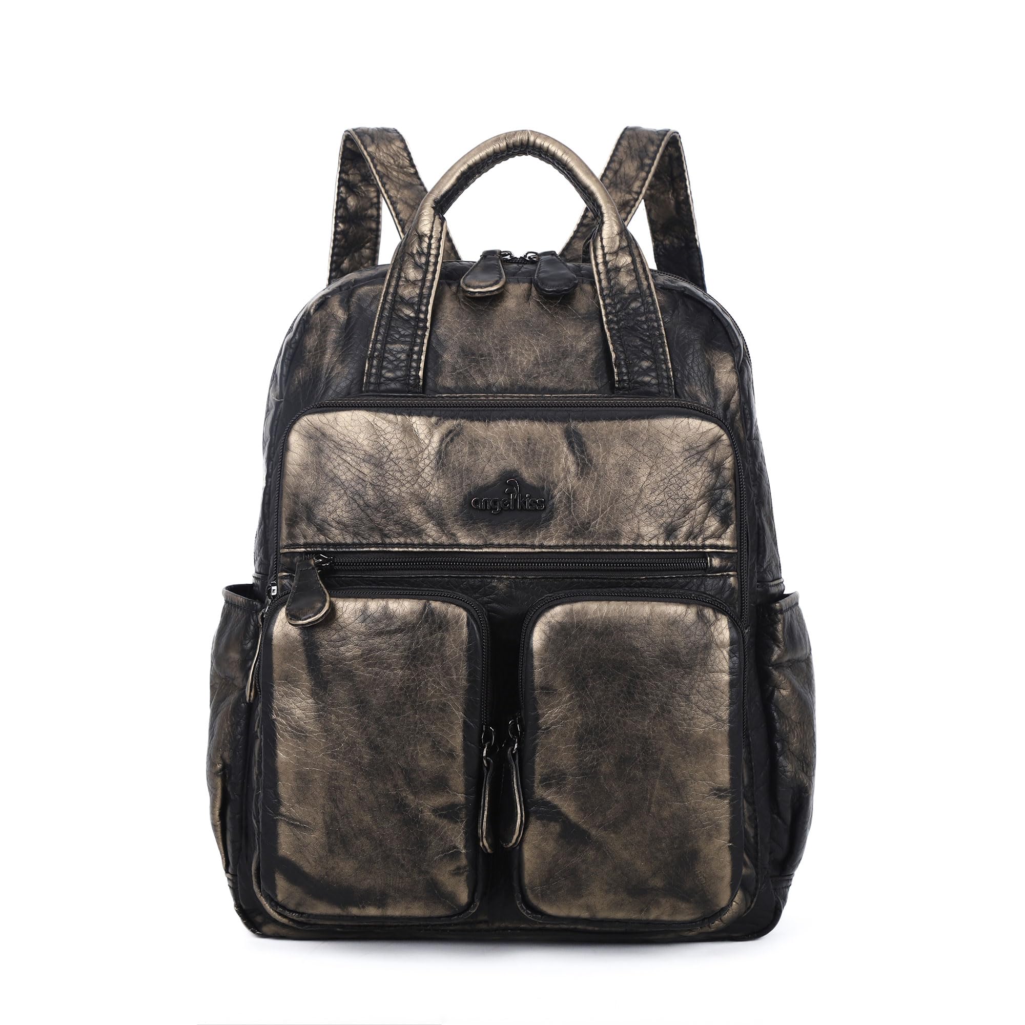 checkered backpack leather PU Leather Backpack Shark Mouth Plaid Bookbag For Teenage