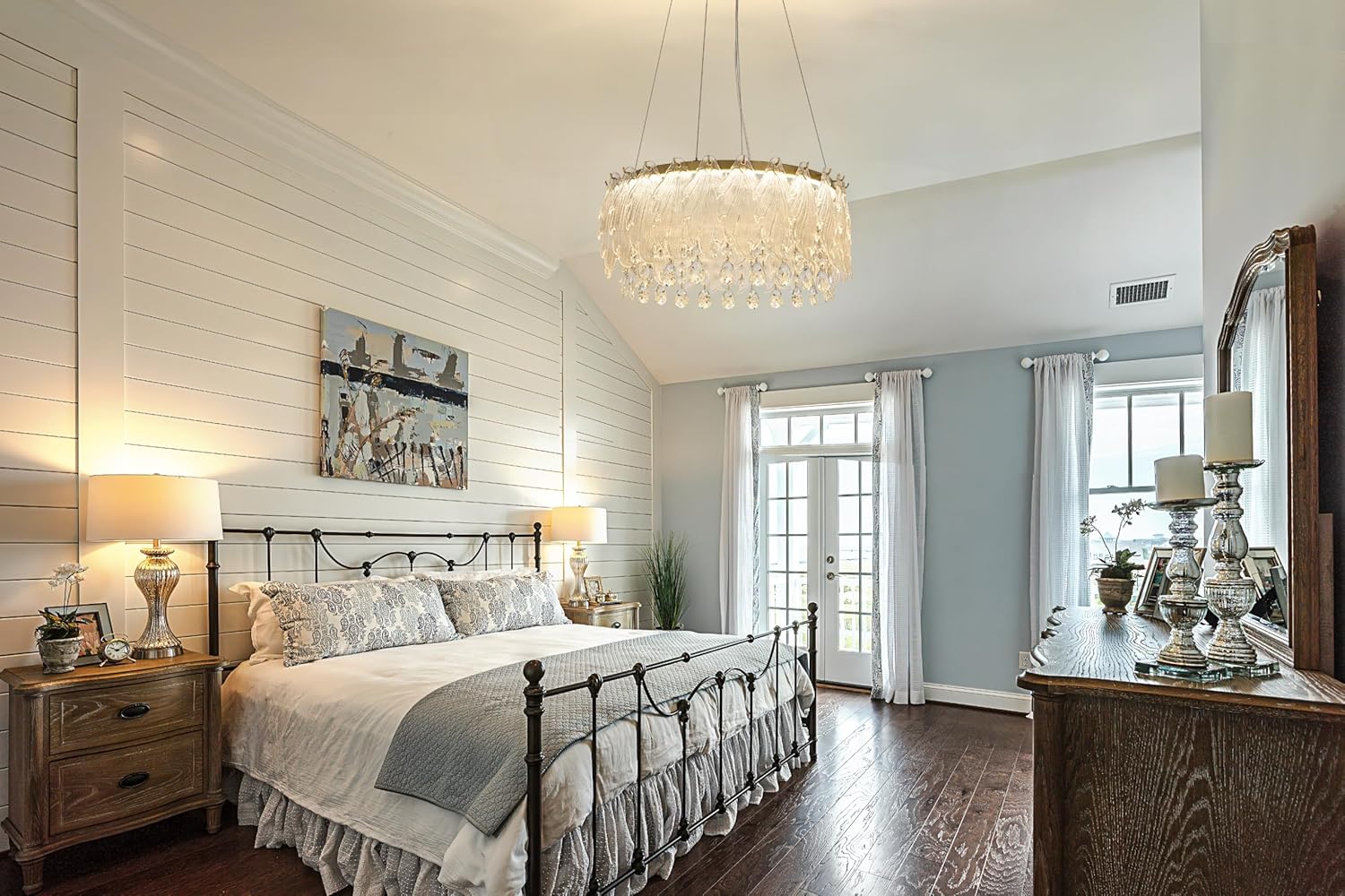 Wellmet Modern Crystal Chandelier, Gold Crystal Pendant Light, LED Lighting Fixture, for Living Room, Dining Room, Bedroom, Entryway, Hallway, Kitchen