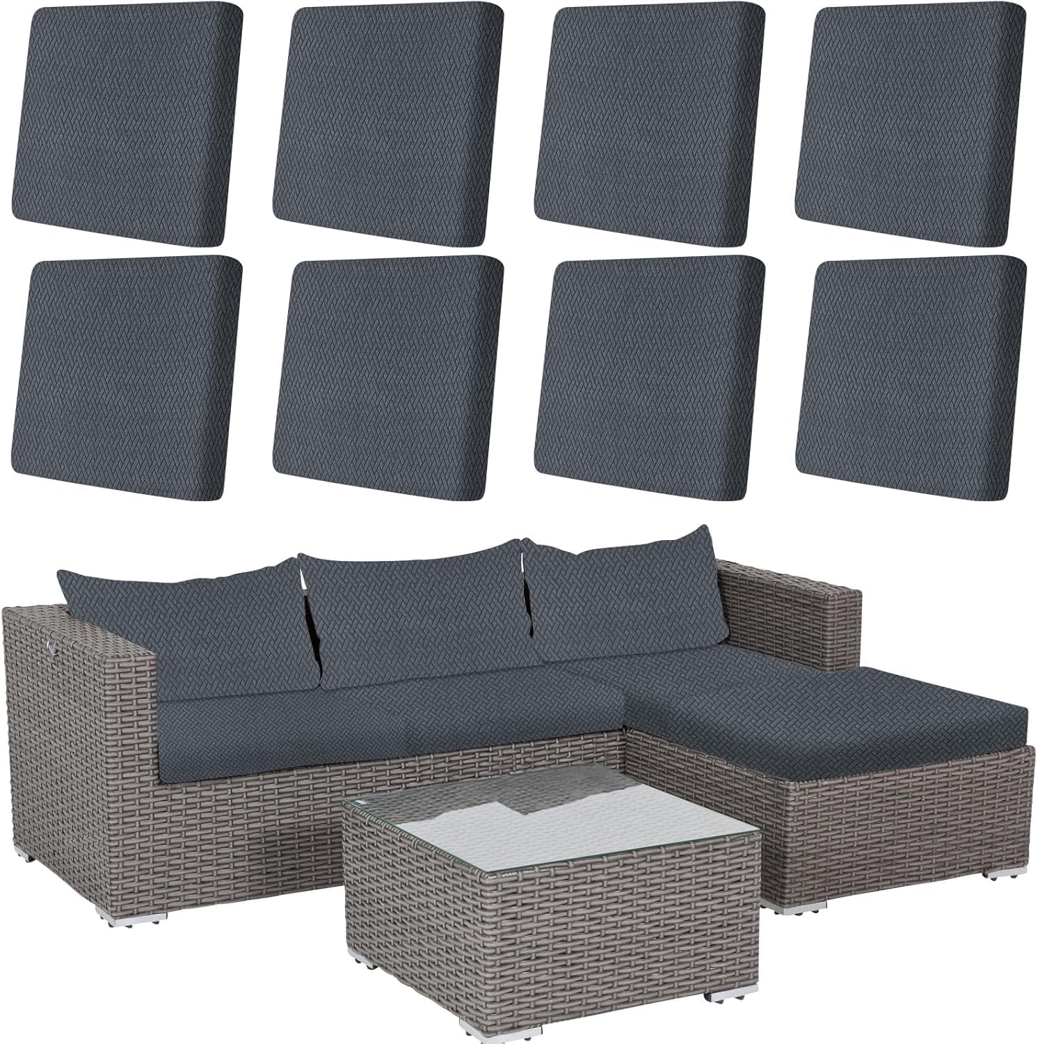 8 Pcs Stretch Patio Cushion Cover Outdoor Cushions Cover Slipcovers Couch Covers Replacement Sofa Cushions Covers Thick Jacquard Textured Twill Fabric Patio Furniture (Gray)