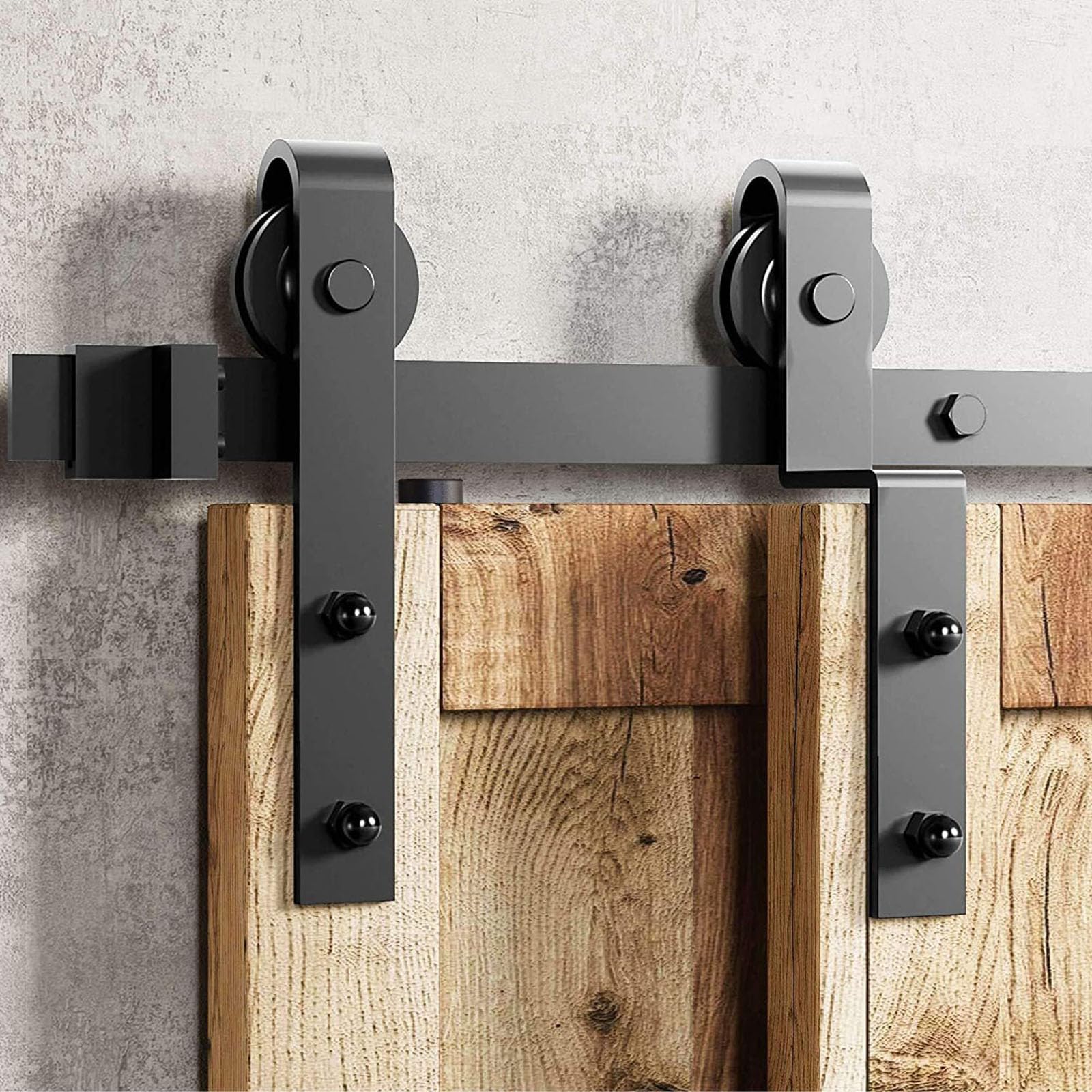 6FT=183cm Binario per Porta Scorrevole Ferramenta Kit,Nero J-Forma Scorrevole Kit Acciaio al Carbonio Porta Scorrevole Ferroviario per Doppia Porta