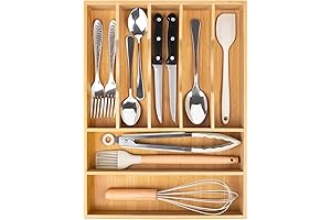 Bellsal Bamboo Utensil Drawer Organizers | Expandable Sock Drawer Organizers