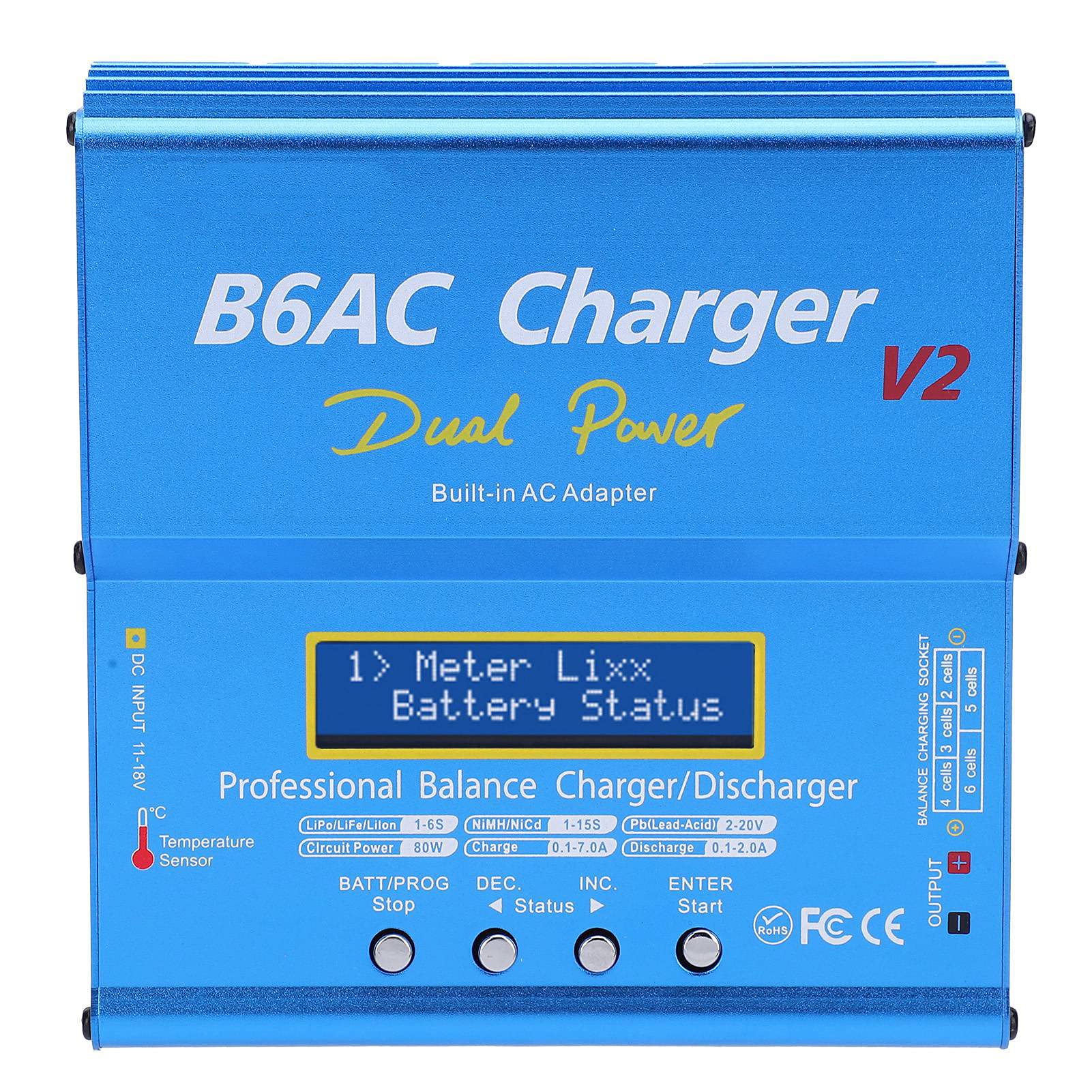 Ładowarka B6AC V2 z obudową ze stopu aluminium Wyjście 80 W 7 A Prąd rozładowania 2 A Obsługuje baterie litowe 4,35 V i wejście zasilania UE 220 V Czarny (Wtyczka UE 220 V)
