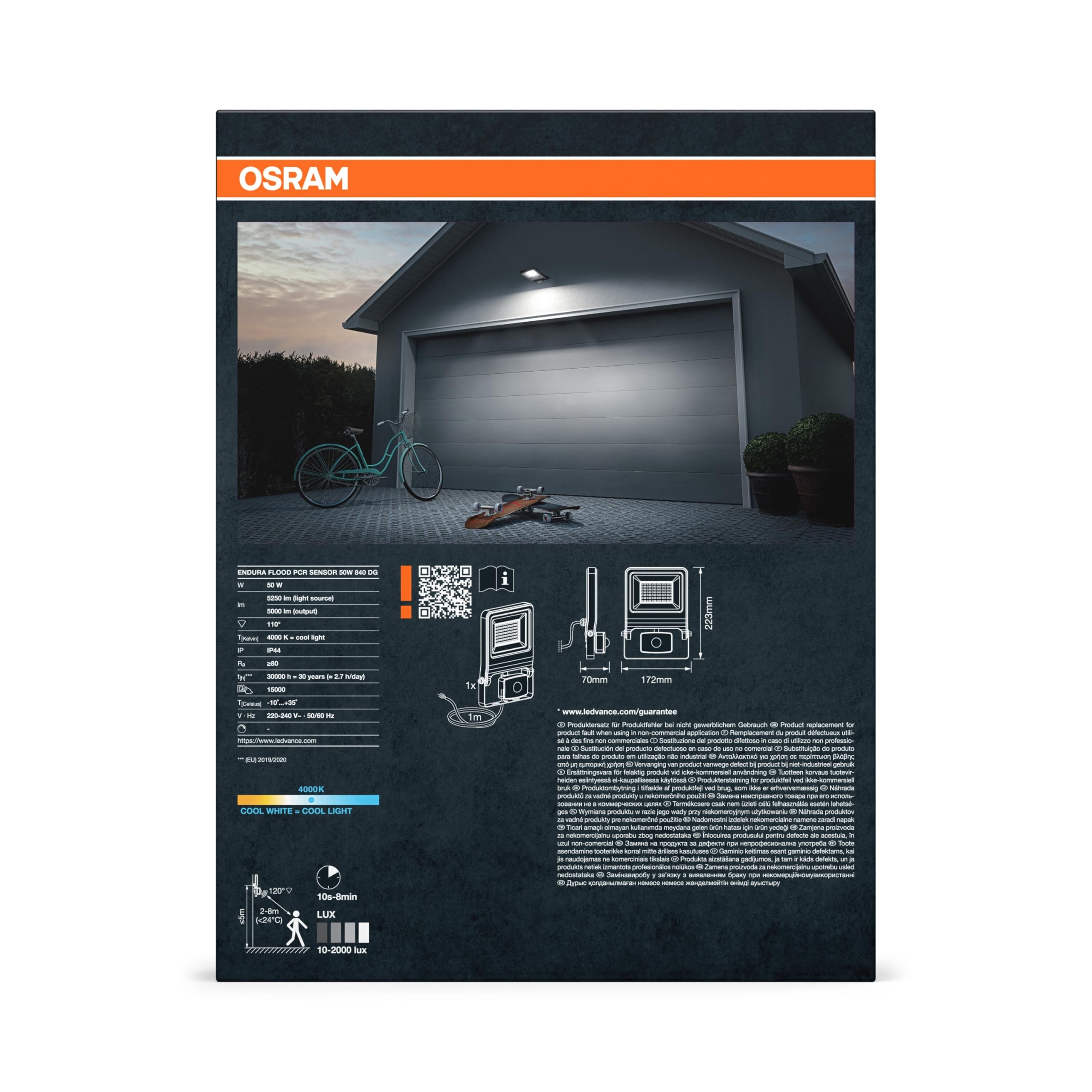 Osram ENDURA FLOOD PC 50W LED-Fluter 4000K 5000 Lumen IP44 Flutlicht IR-Melder 9m Dunkelgrau