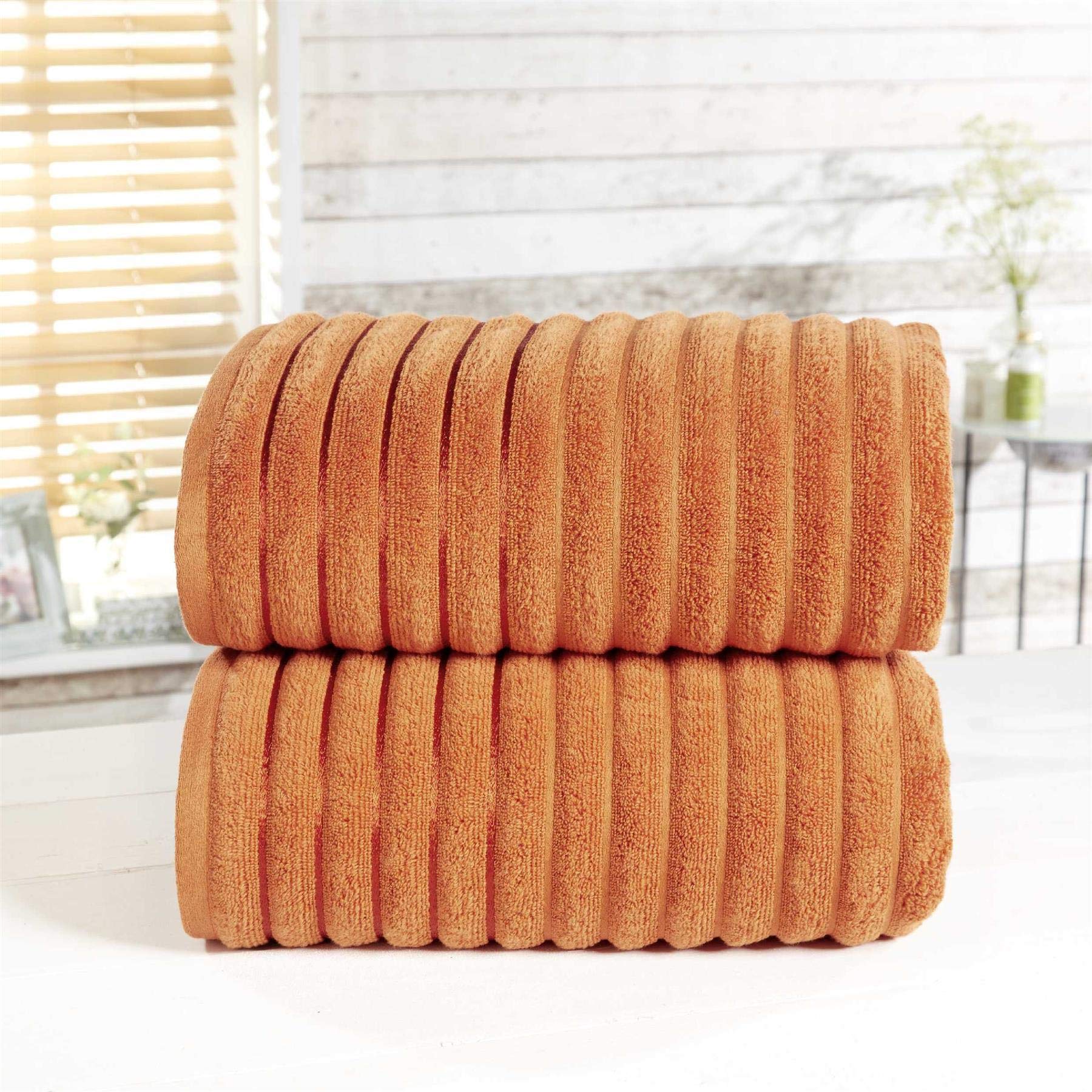 Rapport Home Ribbed 2 Piece 100% Cotton Towel Set, Spice, Bale
