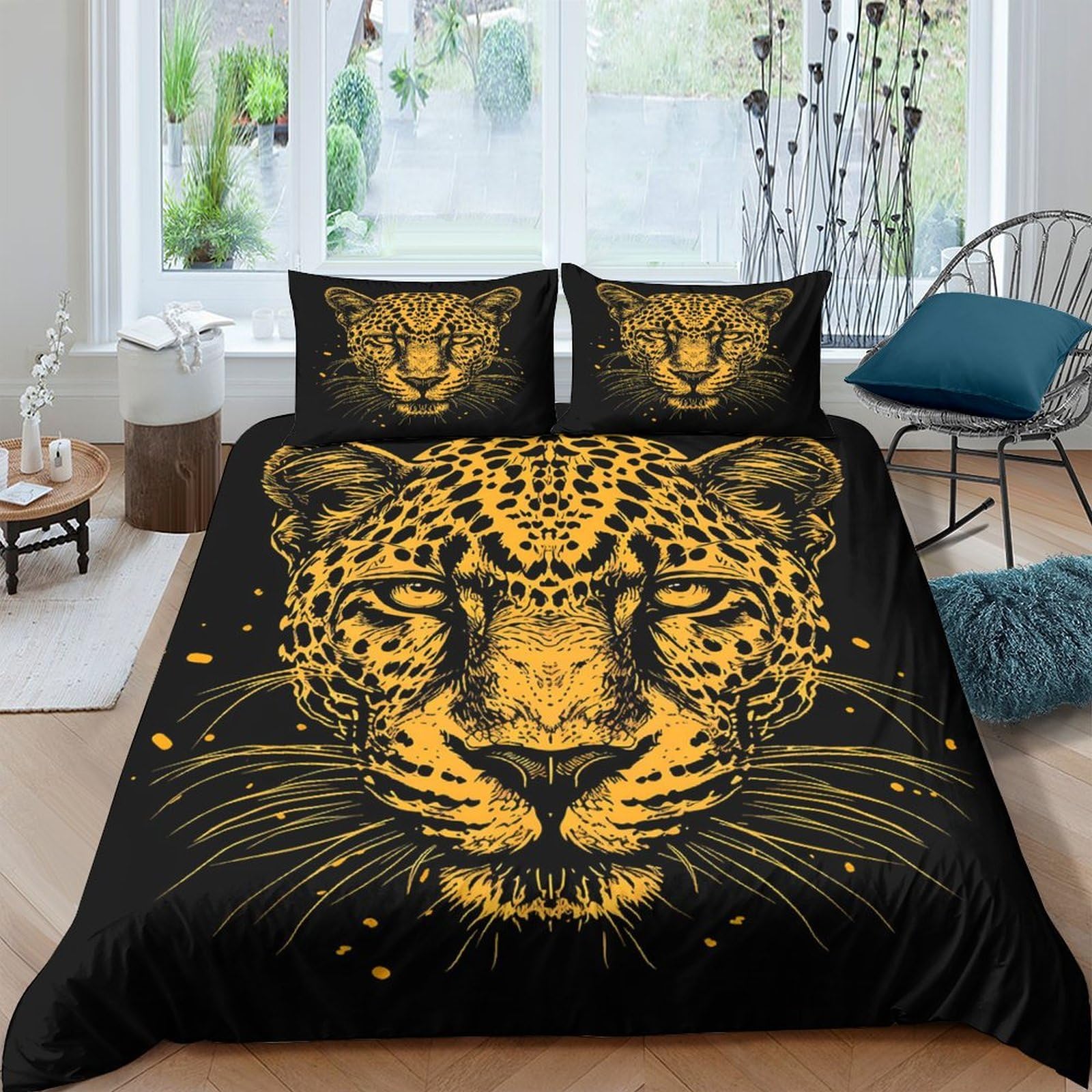 Ctjqhvkz Style-1 3D Printed Golden Leopard Fitted Sheet Microfiber Soft Breathable Animal Art Bed Cover For Bedroom Guest Room Decor Single（135X200cm）