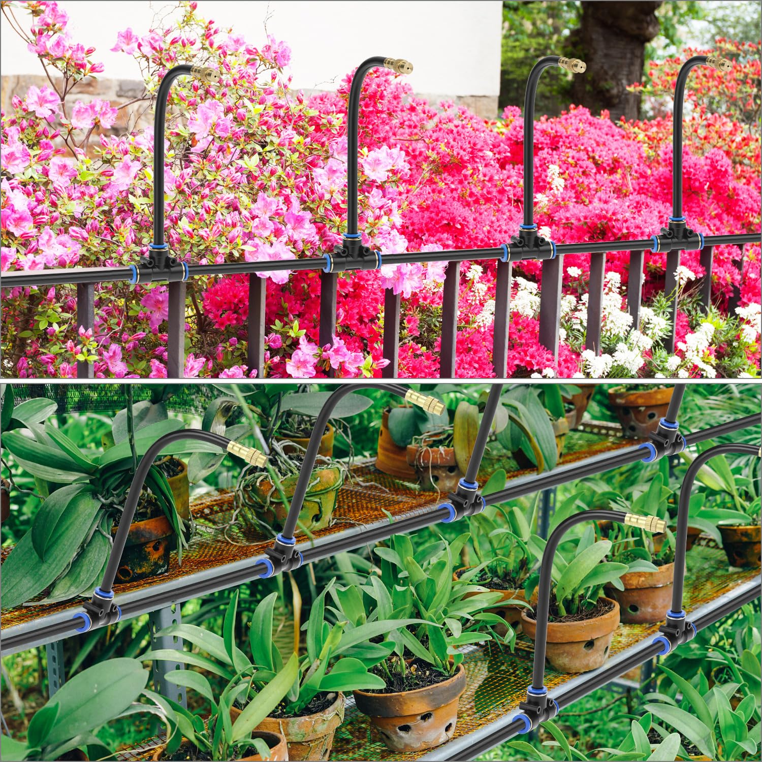 QWORK Sistema di irrigazione a goccia, kit di irrigazione a goccia automatico, sistema di irrigazione a goccia regolabile da giardino