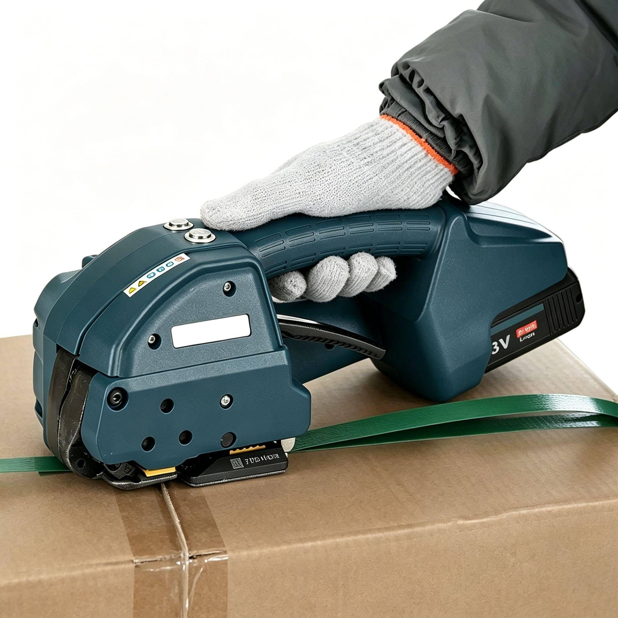 richigblosmum One-Touch Cordless Strapping Machine with LCD Display, 2-5s Friction Welding, 5000mAh Power Pack, Portable Banding Strapping Kit for Warehouse and Logistics Use Q1