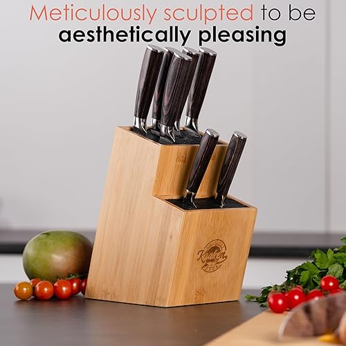 Miniatura 4 de KrakenCook Bloque universal de bambú para cuchillos  Extra grande  Sin cuchillos  Varillas resistentes fuertes  Antideslizante  Organizador de