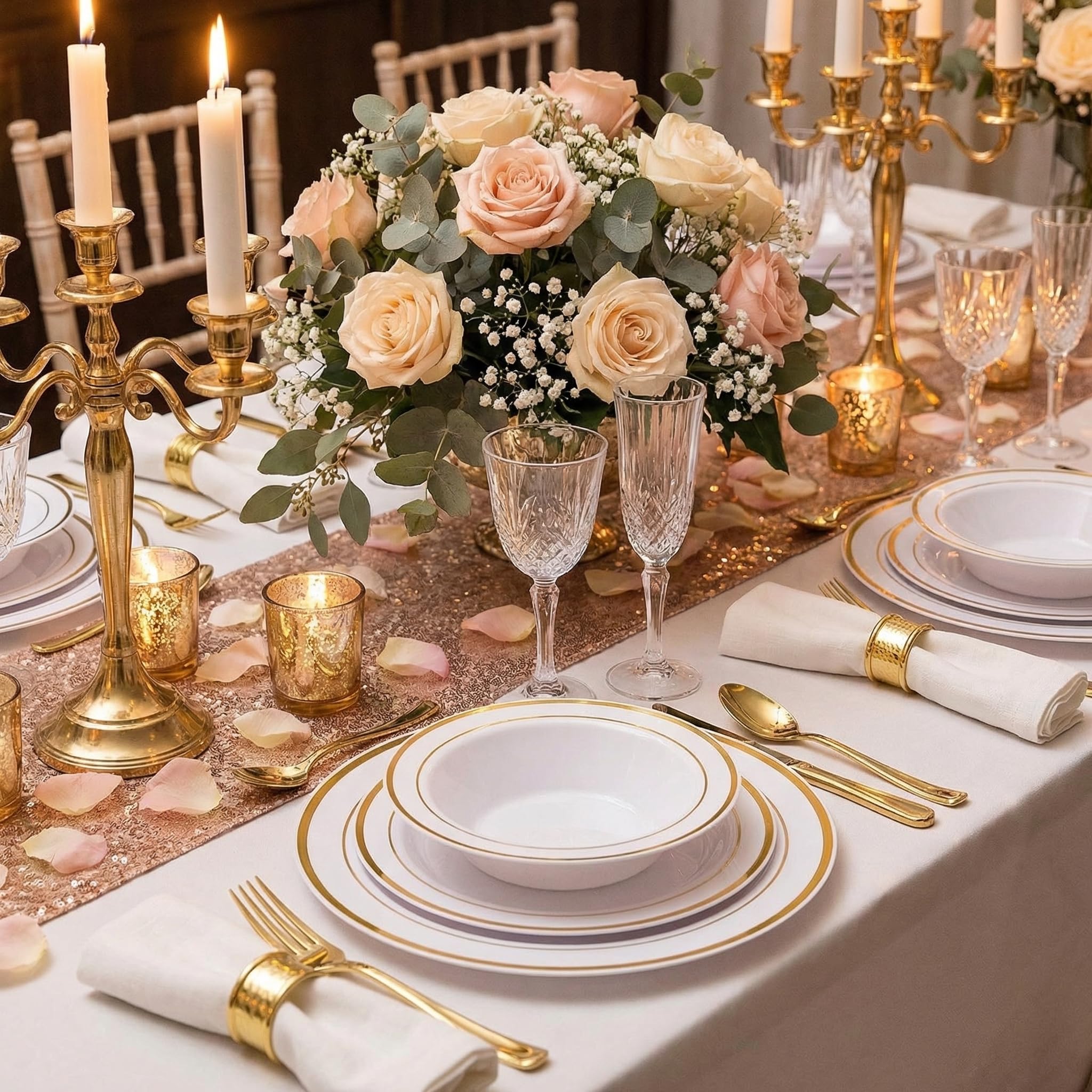 Havawish 150 Piece White & Gold Plates & Bowls -6