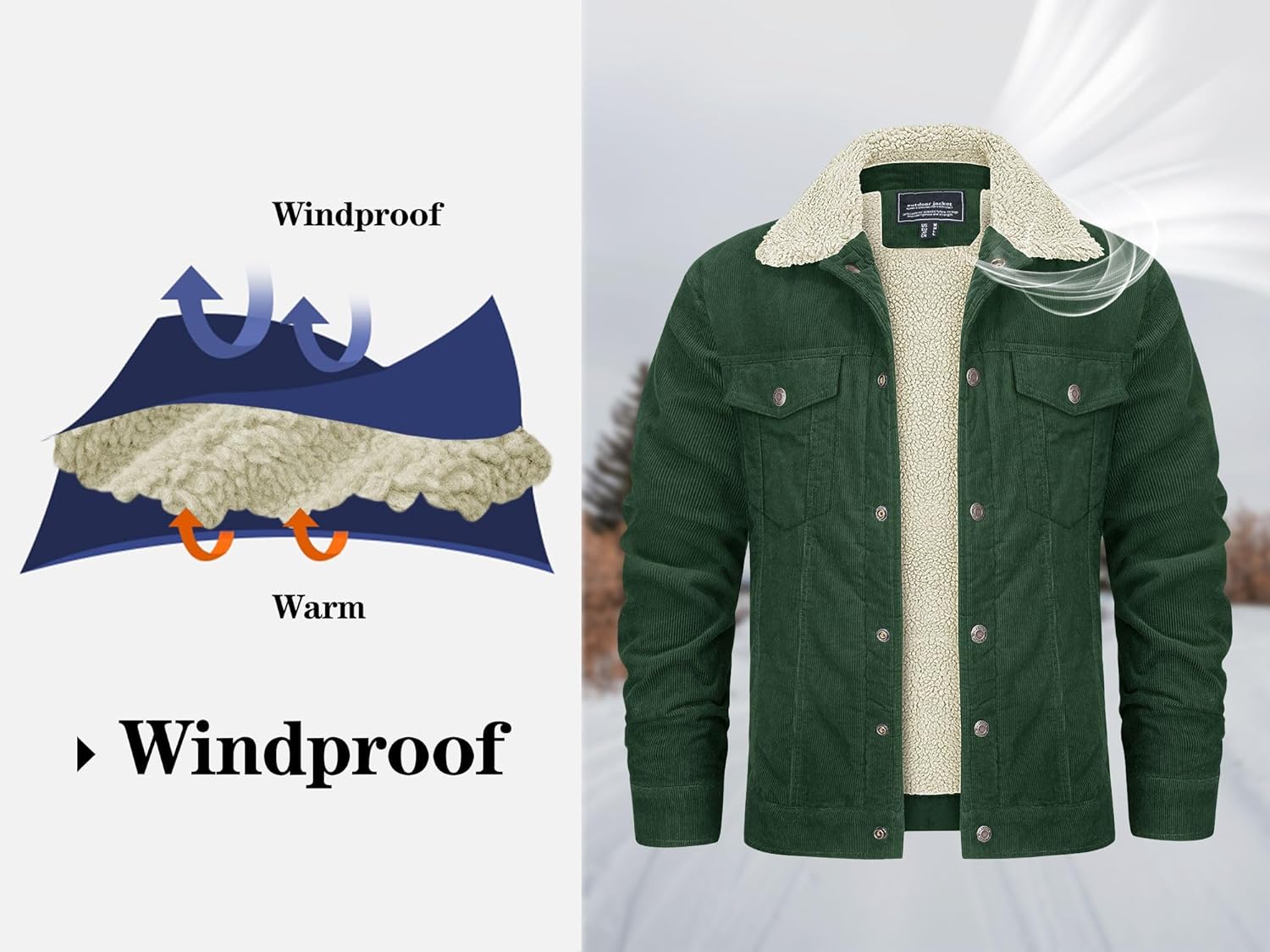 KEFITEVD Men's Corduroy Jacket Sherpa Lined Fleece Trucker Jackets Winter Coat Warm Thick Jacket for Casual Work Cargo - Image 5